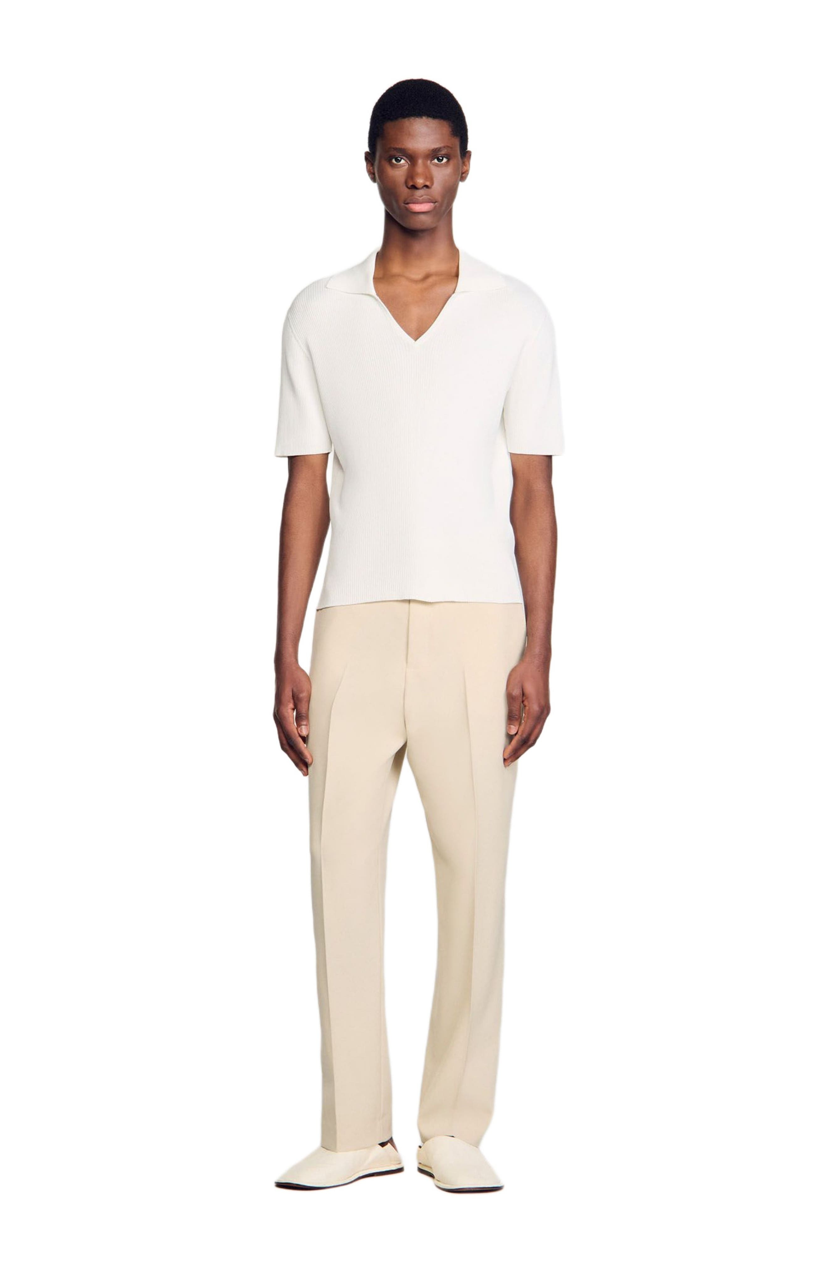 SANDRO Rib knit polo shirt in Optic White at Nordstrom - 1