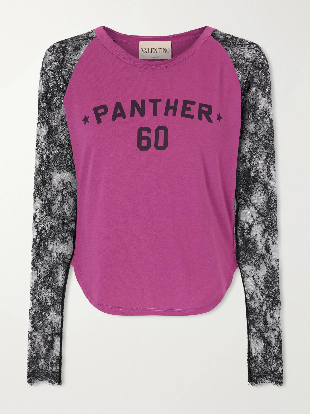 Printed Lace-trimmed Cotton T-shirt - 1
