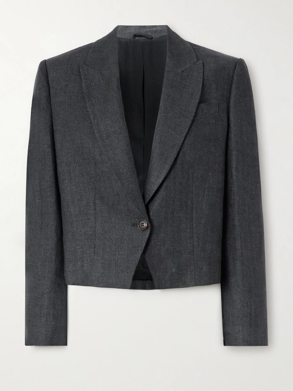 Cropped Herringbone Linen Blazer - 1