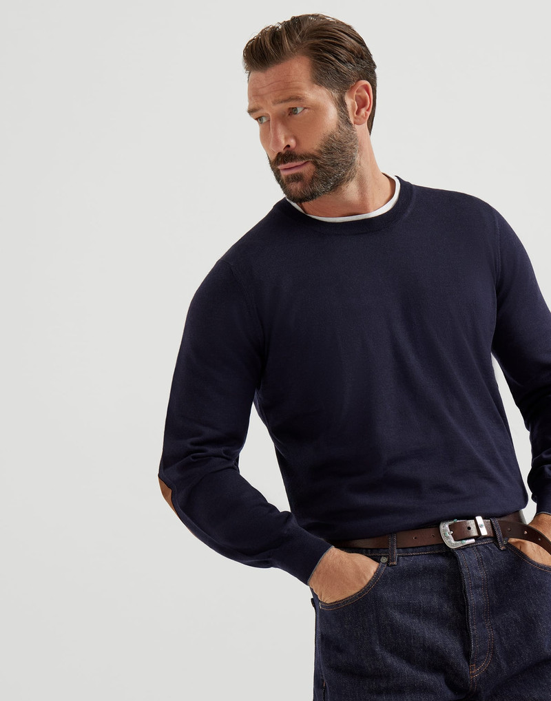 Virgin wool and cashmere lightweight sweater with patches 1