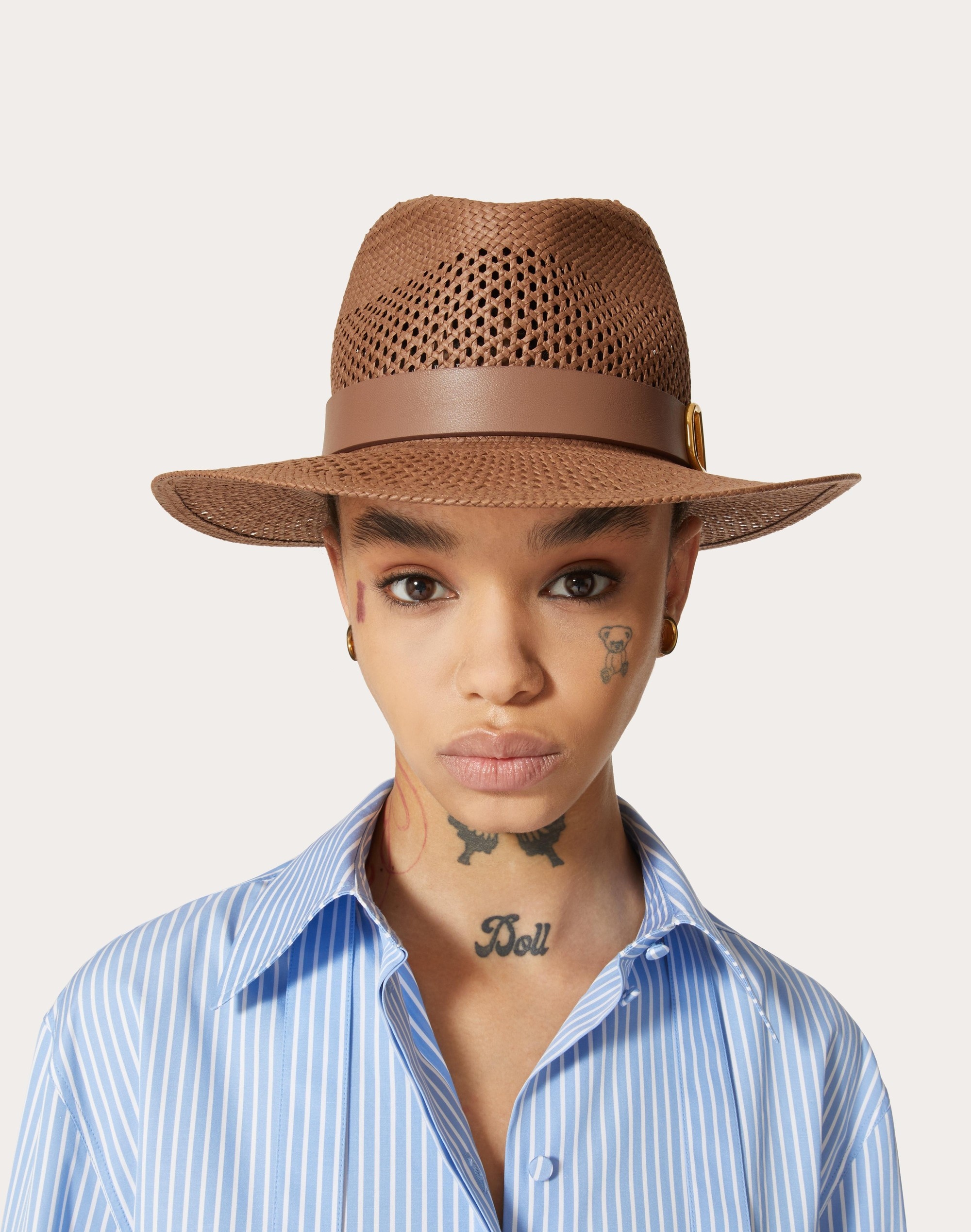TEXTILE PAPER AND LEATHER VLOGO SIGNATURE FEDORA HAT - 4