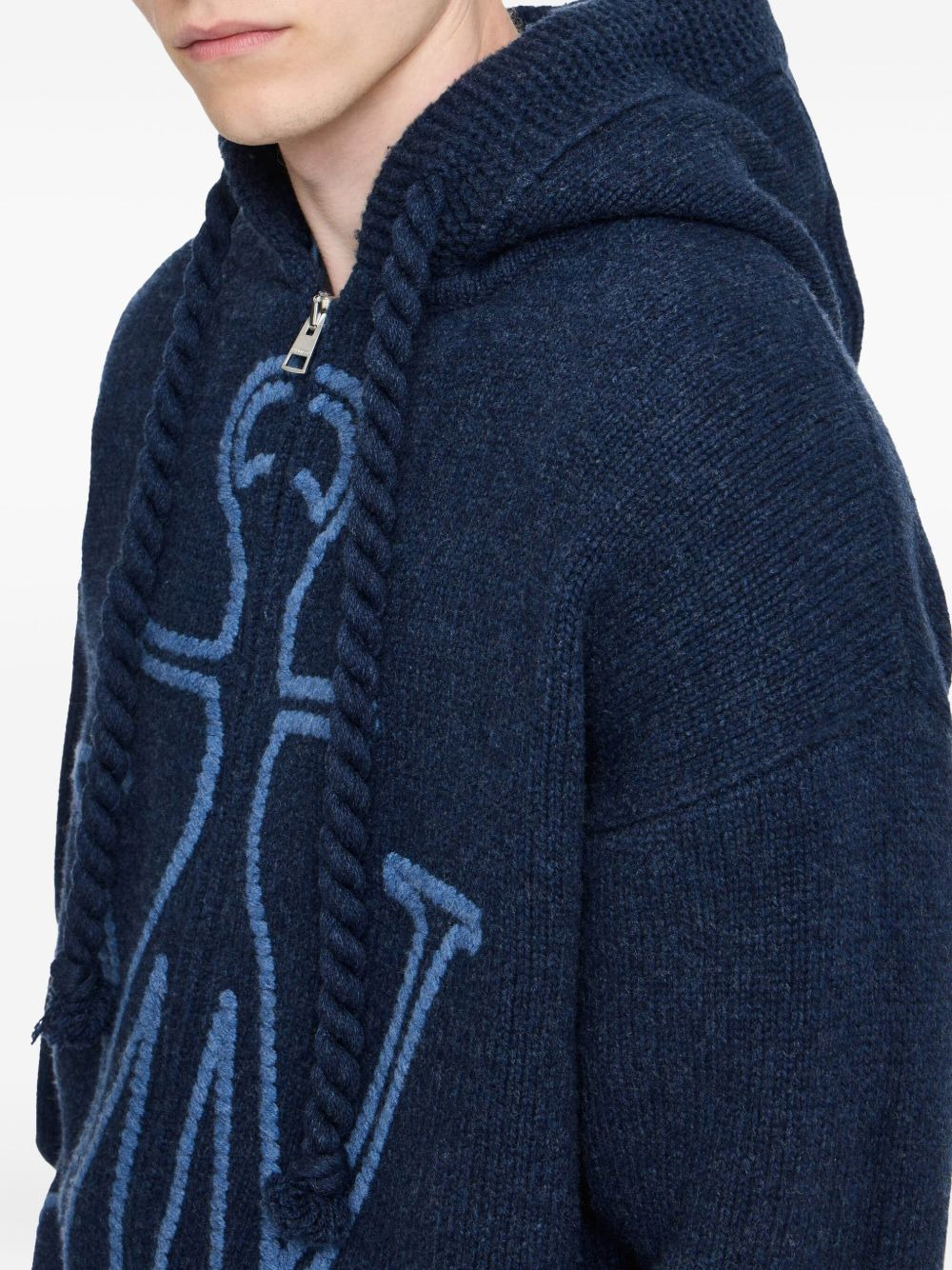 Anchor-logo hooded zip-up cardigan - 4