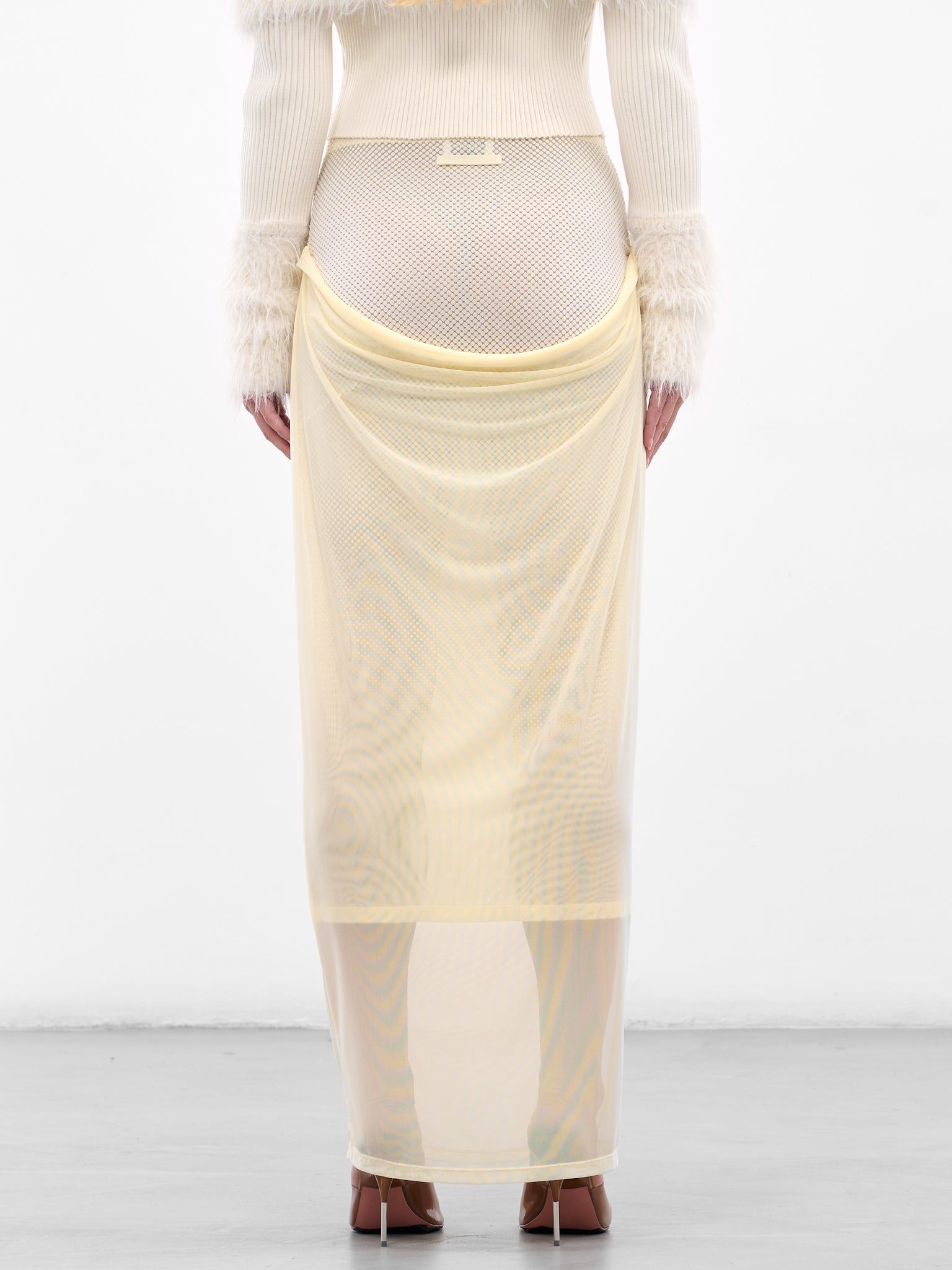 White Double Layer Flocked Skirt - 3