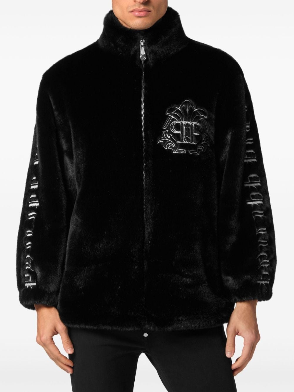 faux-fur logo-embroidered jacket - 2