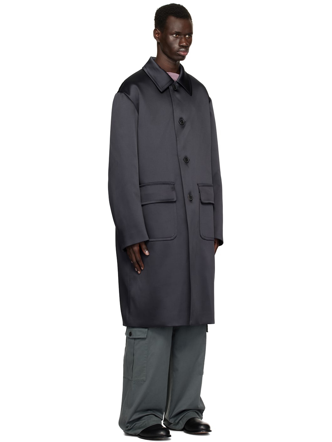 Navy Loose Fit Mac Coat - 2