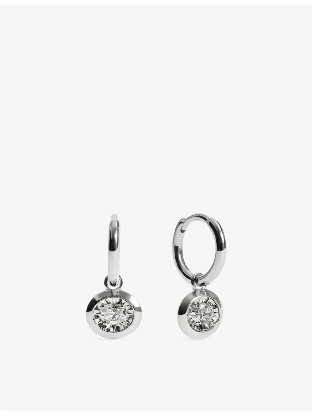 Oval Sterling Silver And Lab Grown Diamond Huggie Earrings - 1