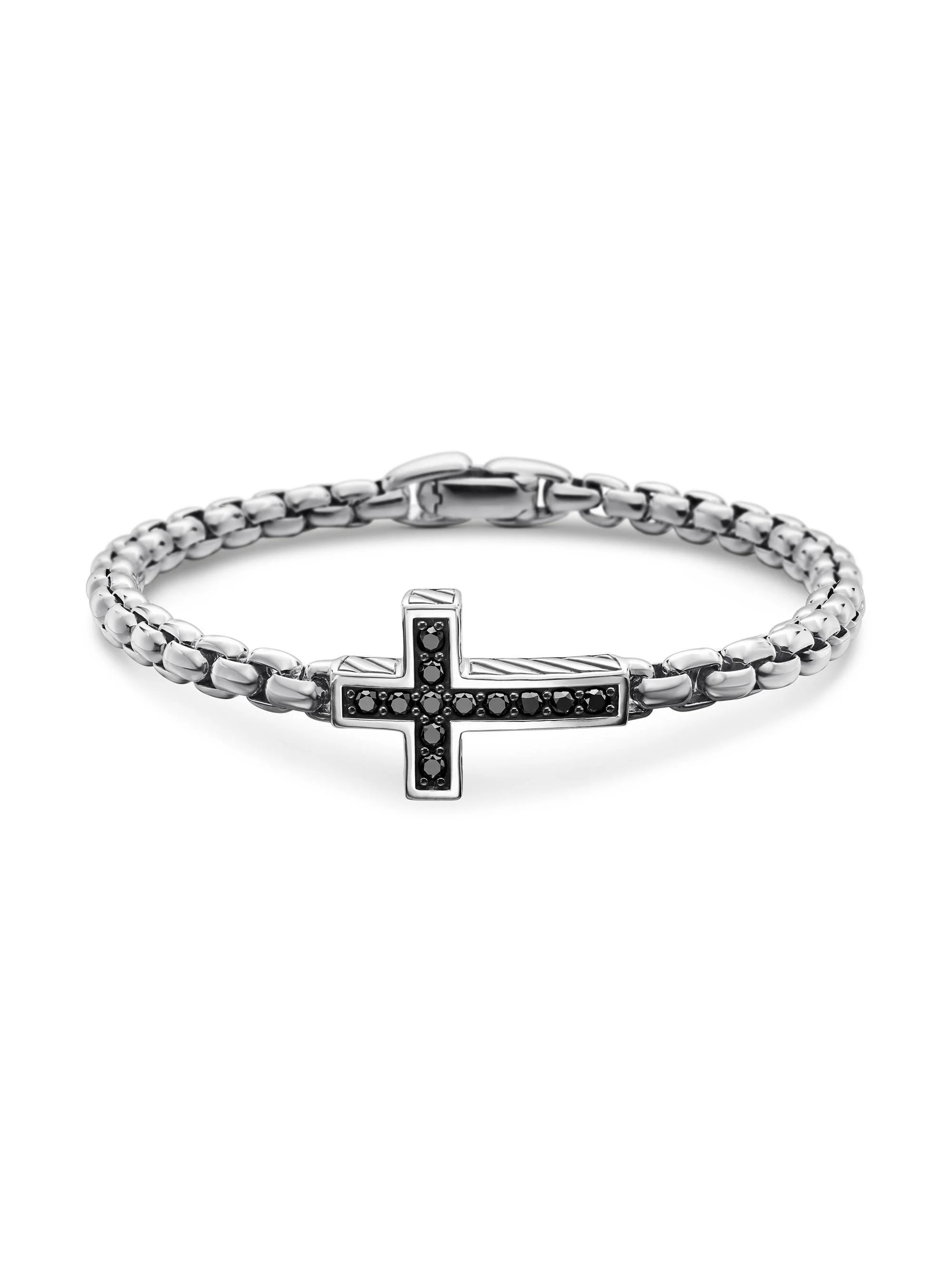 Men's Pavé Cross Bracelet with Black Diamonds - Black - 1