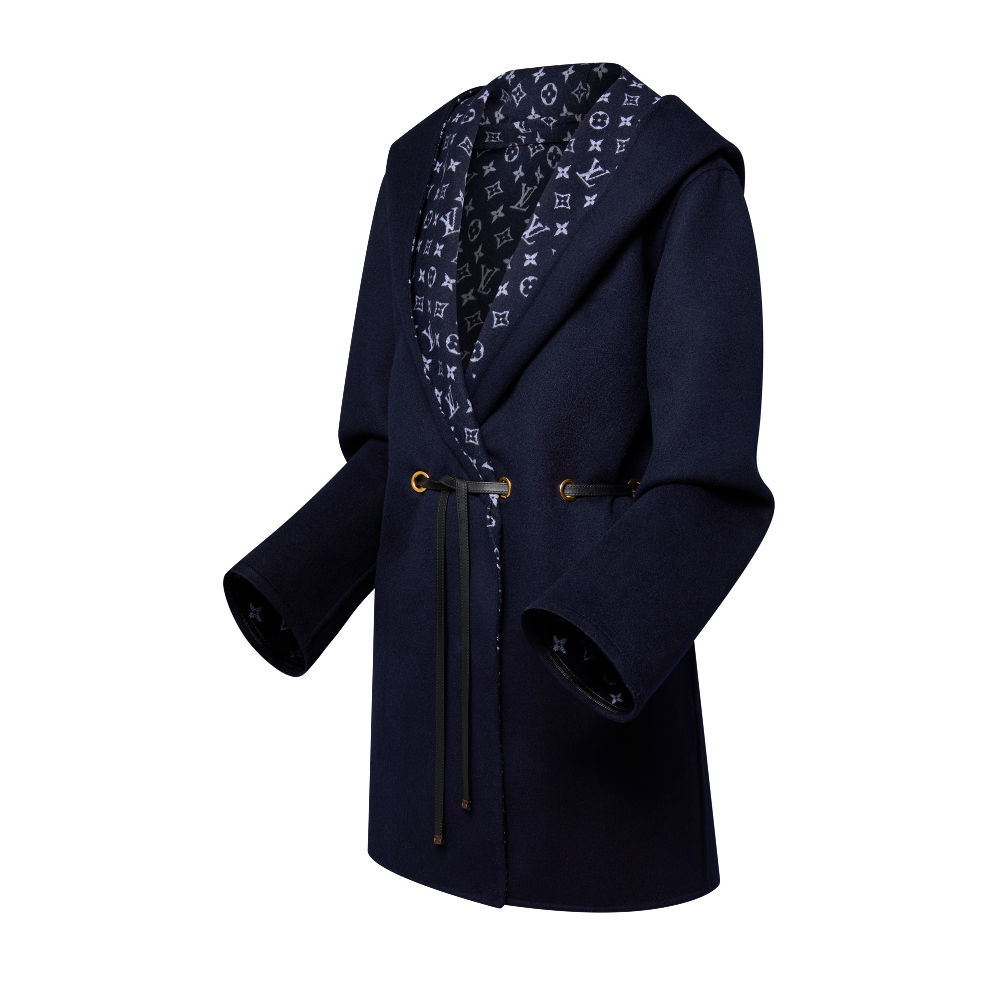Hooded Drawstring Wrap Coat - 2