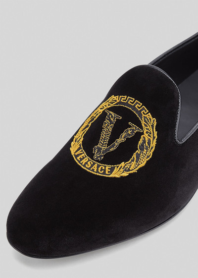 VERSACE Virtus Crest Embroidered Velvet Loafers outlook