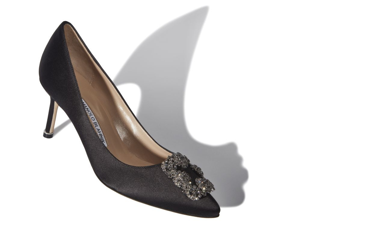 Black Satin Jewel Buckle Pumps - 2