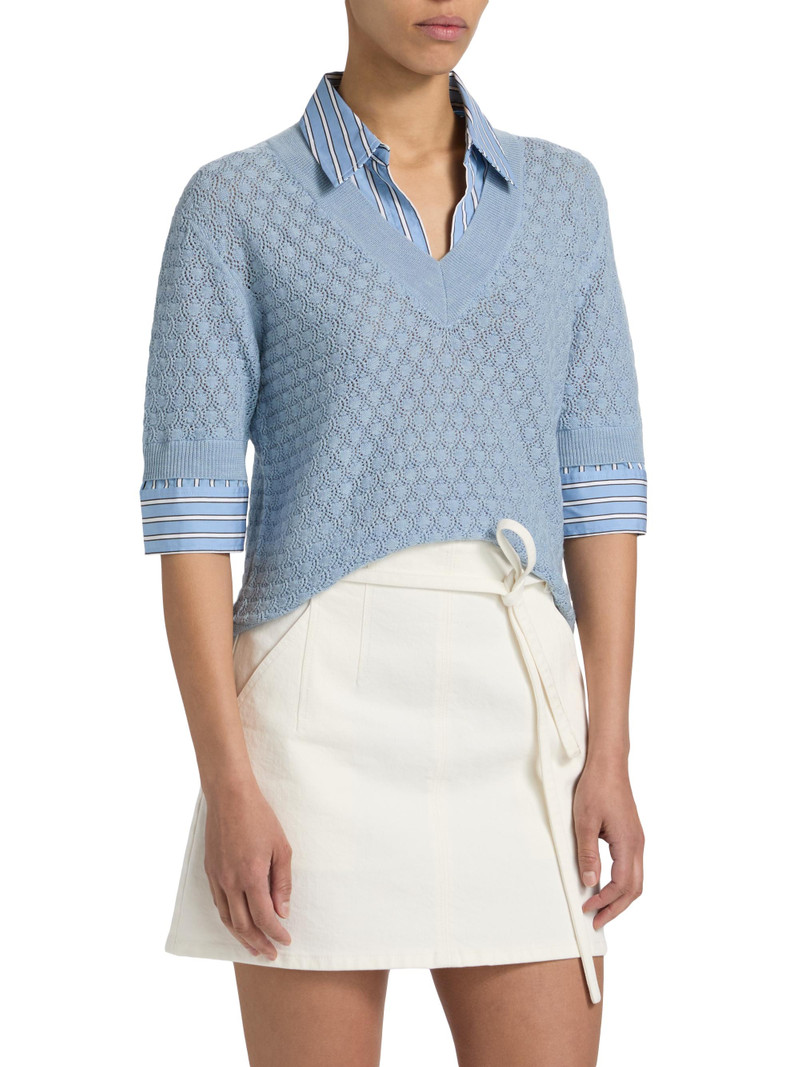 Women's Esme Layered Pointelle Knit Top - Powder Blue 4