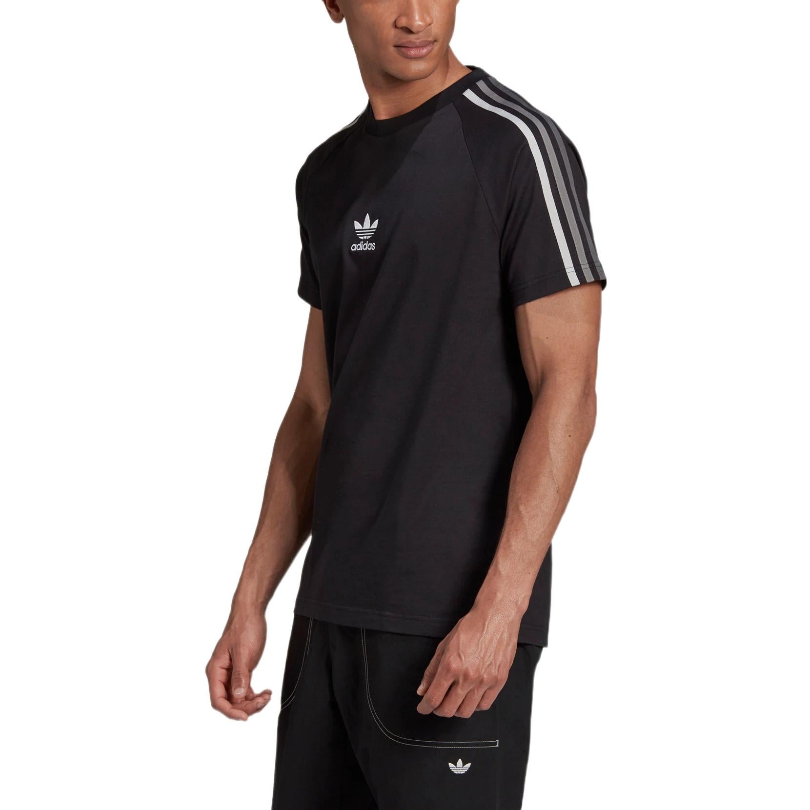 adidas originals Stripe Logo Micro Mark Round Neck Casual Short Sleeve Black GK1963 - 5