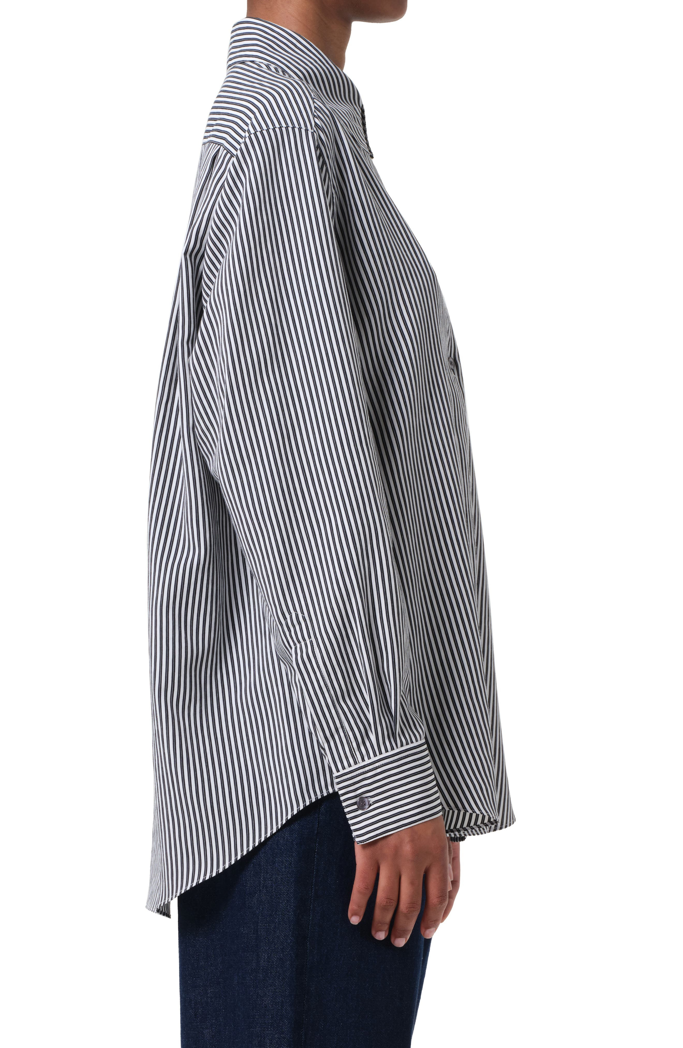 AGOLDE Aris Stripe Button-Up Shirt in Solene Stripe Black And White at Nordstrom - 3