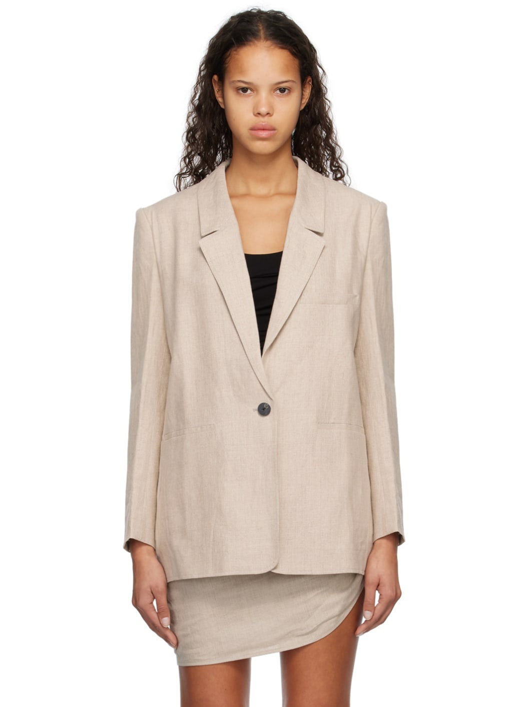Beige Relaxed-Fit Blazer - 1