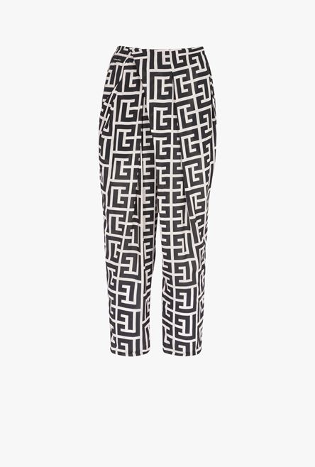 Ivory and black eco-designed draped pants with Balmain print monogram - 1