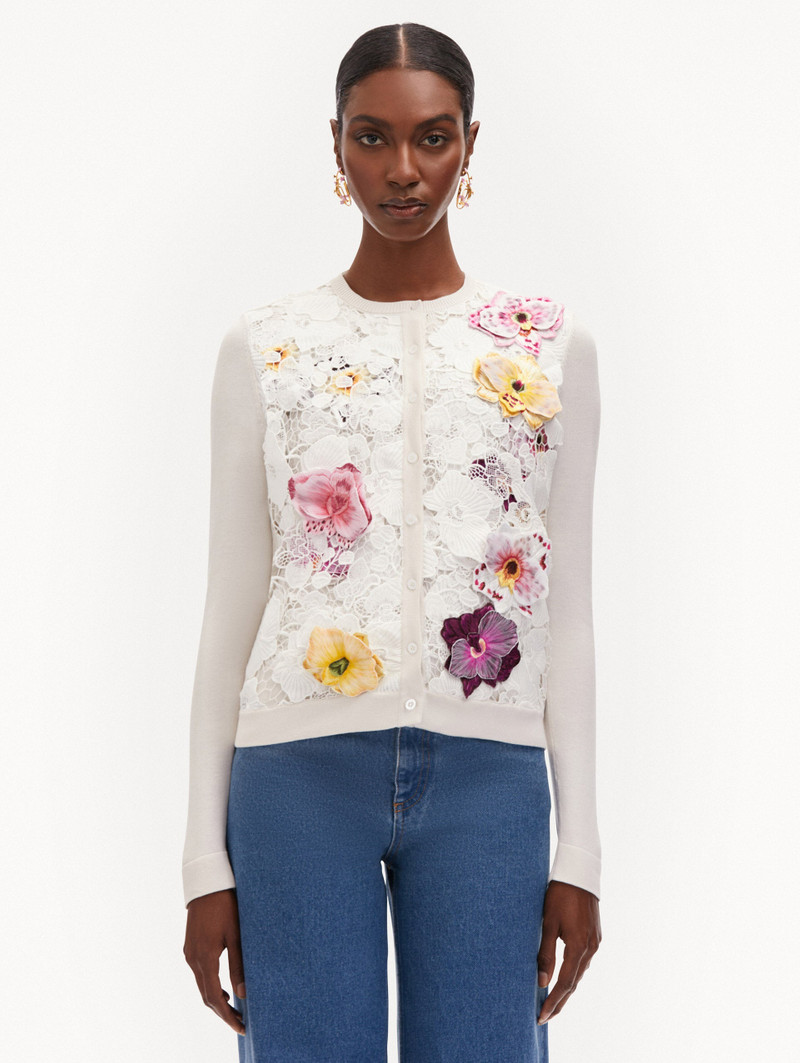 Oscar de la Renta ORCHID THREADWORK INSET CARDIGAN outlook