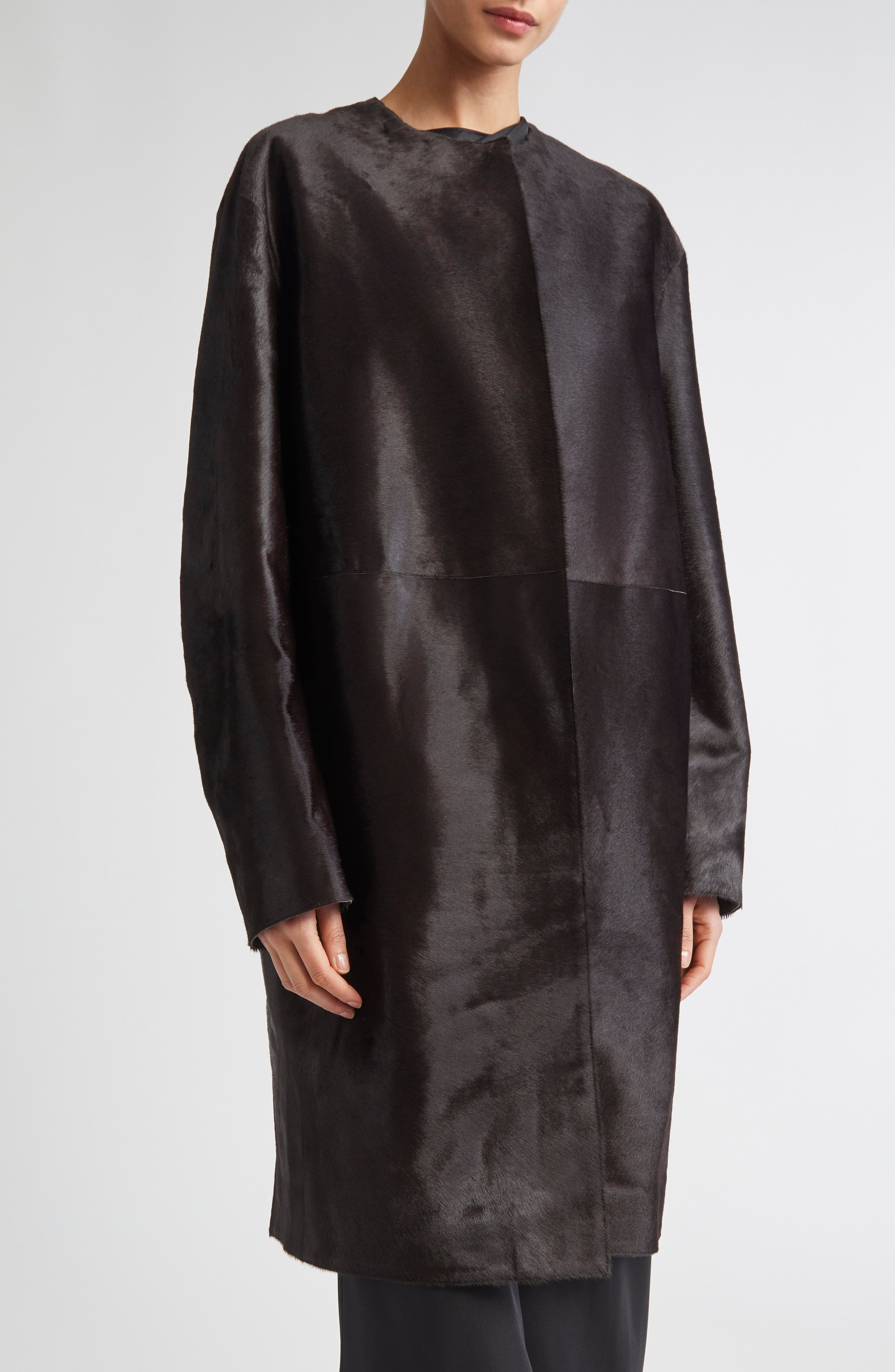 LOULOU DE SAISON Miller Genuine Calf Hair Coat in Coffee at Nordstrom - 1