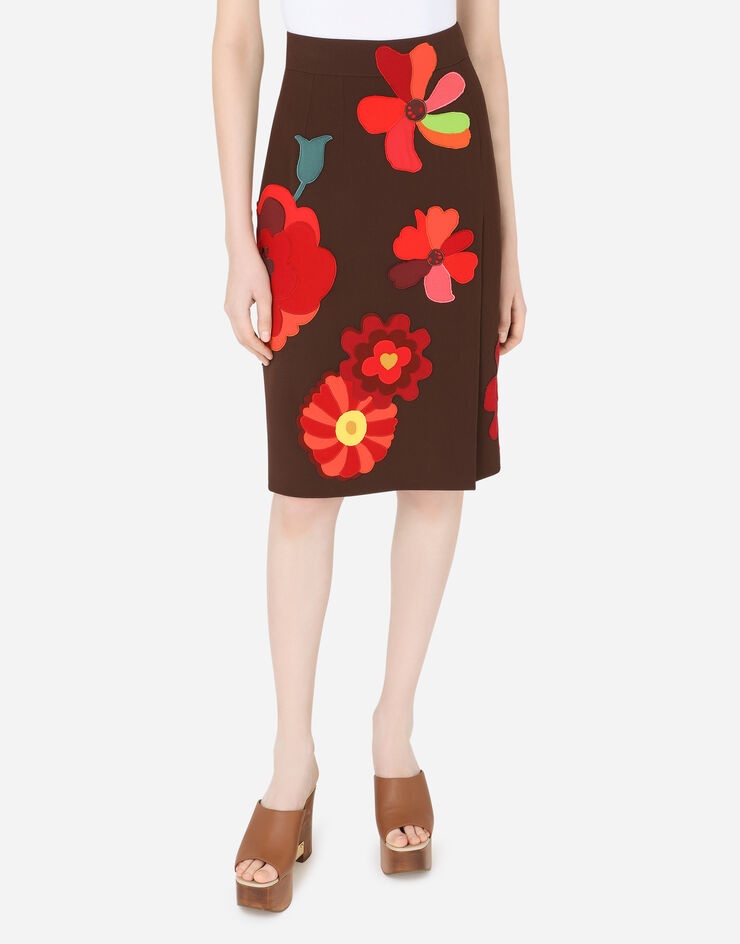 Cady midi skirt with floral patches and slit - 4