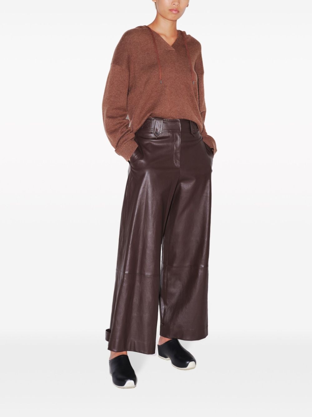 wide-leg lambskin trousers - 2
