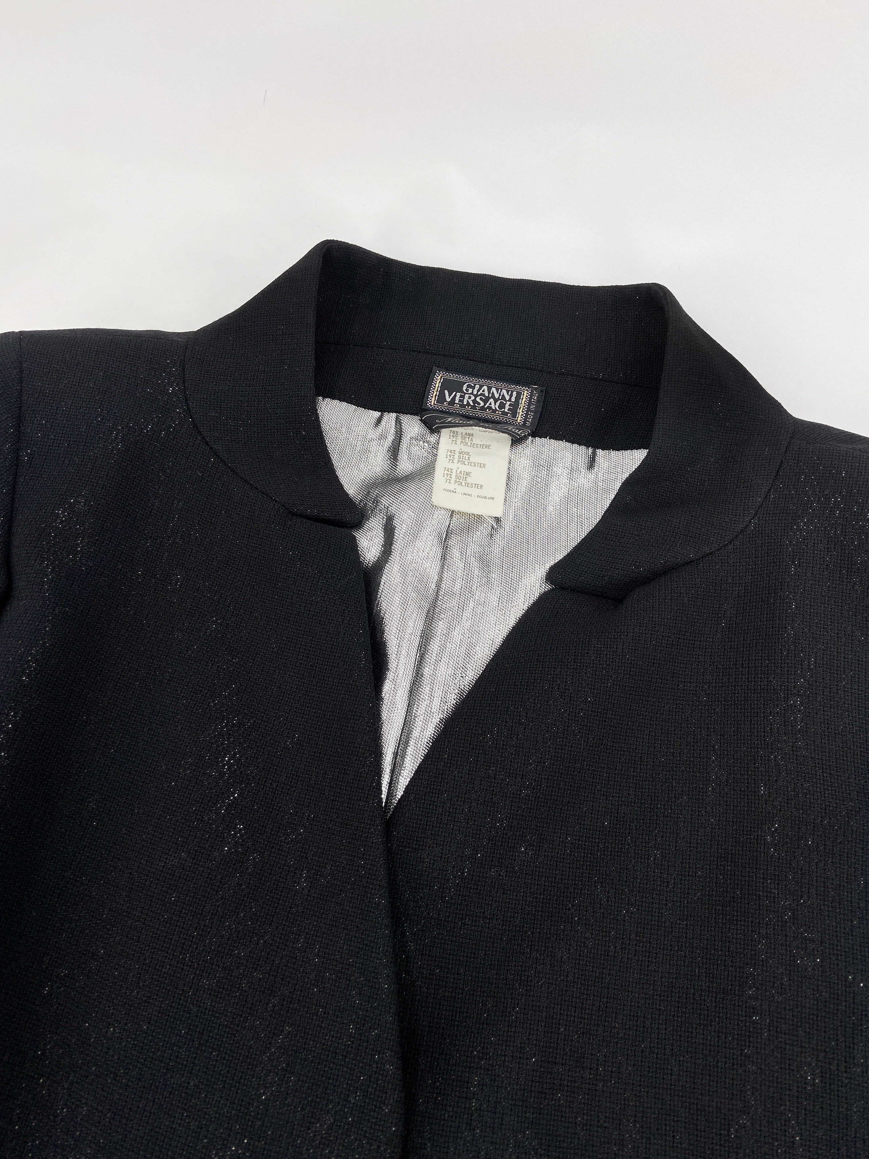 Gianni Versace 90s Glitter Silver Lining Blazer Jacket Skirt Set - 10
