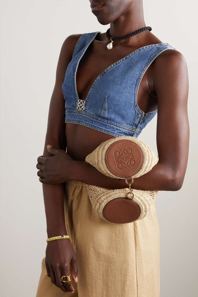 Loewe + Paula's Ibiza leather-trimmed raffia shoulder bag outlook