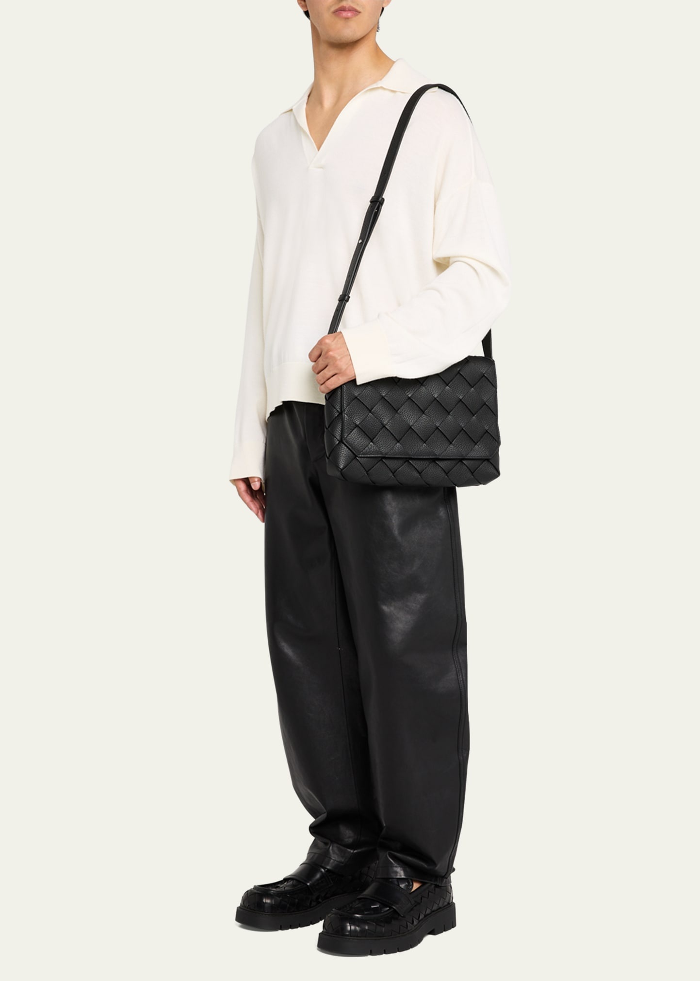 Men's Diago Large Intreccio Leather Crossbody Bag - 6