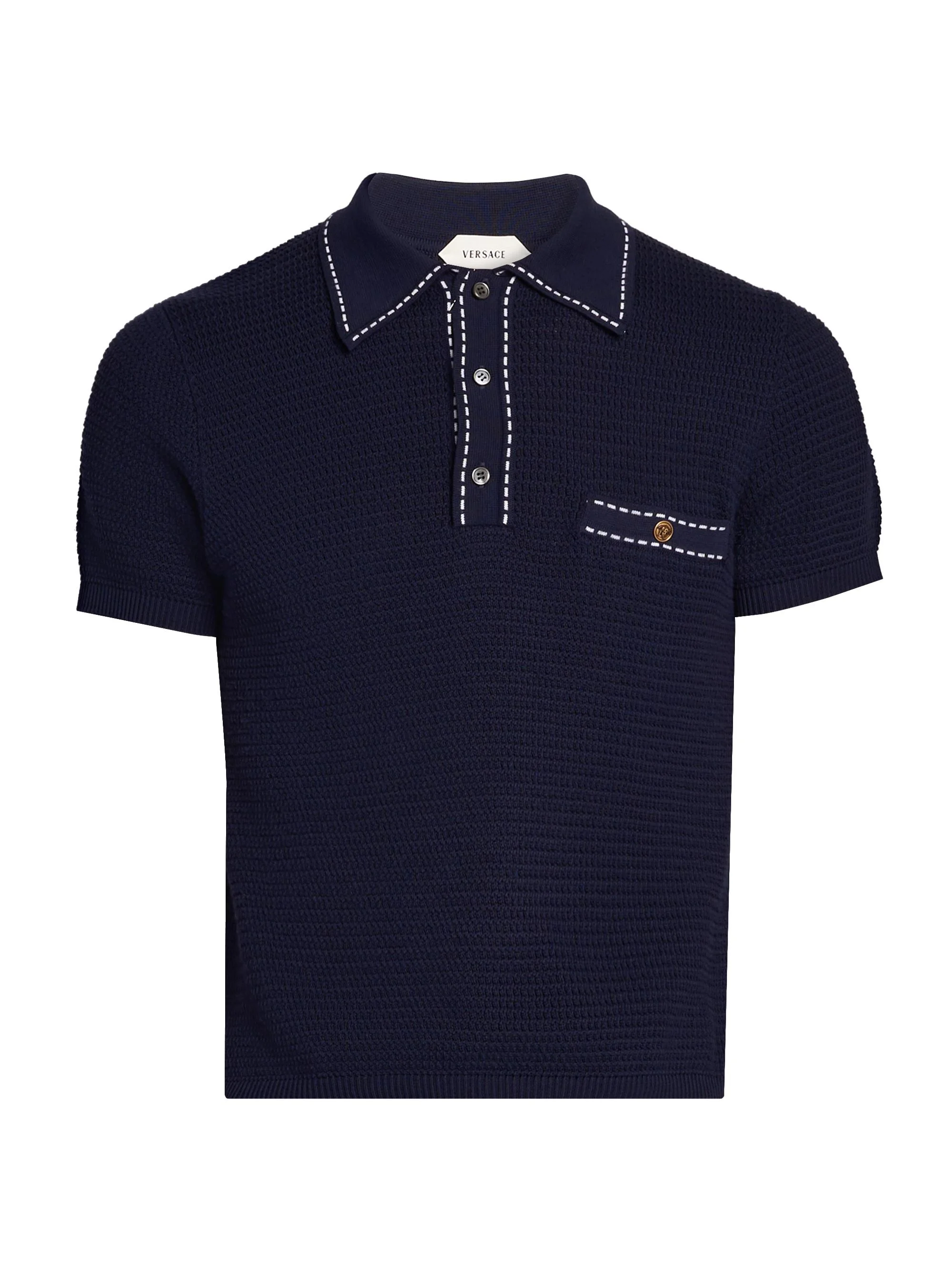 Men's Cotton Polo Sweater - Navy - 1