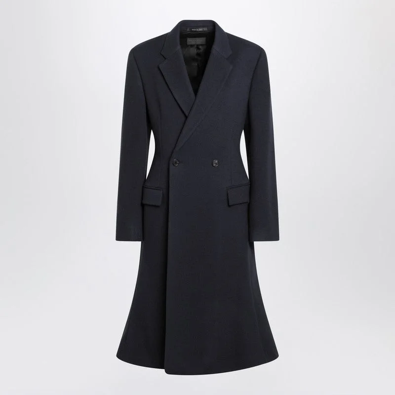 Balenciaga Navy Blue Midi Godet Wool Coat Women - 1