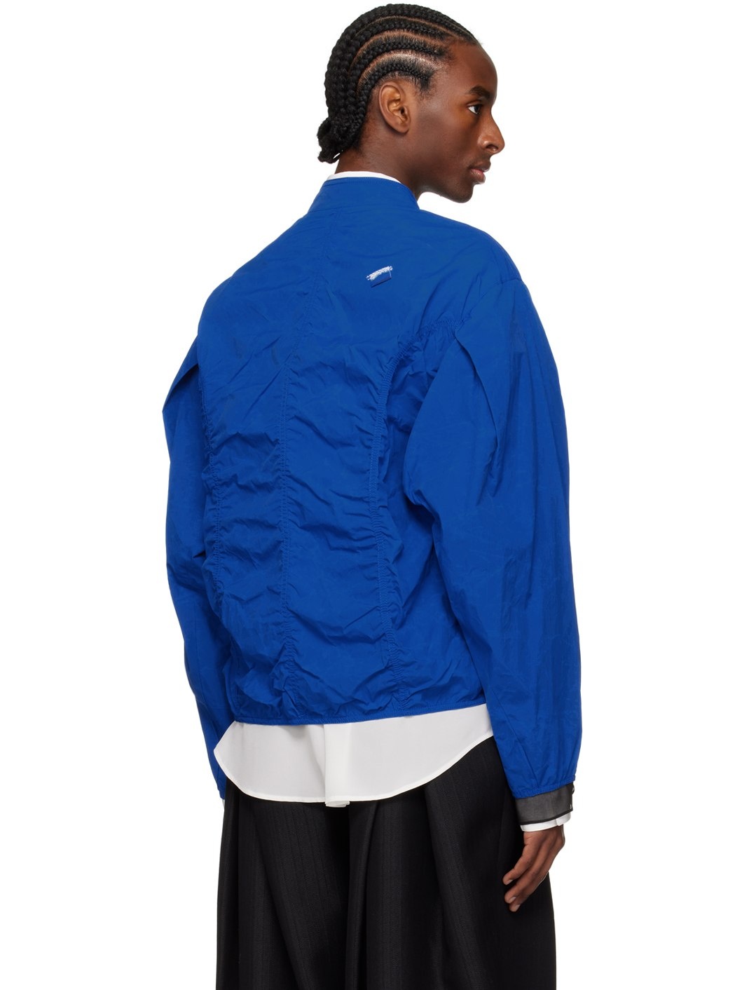 Blue Ruched Bomber Jacket - 3