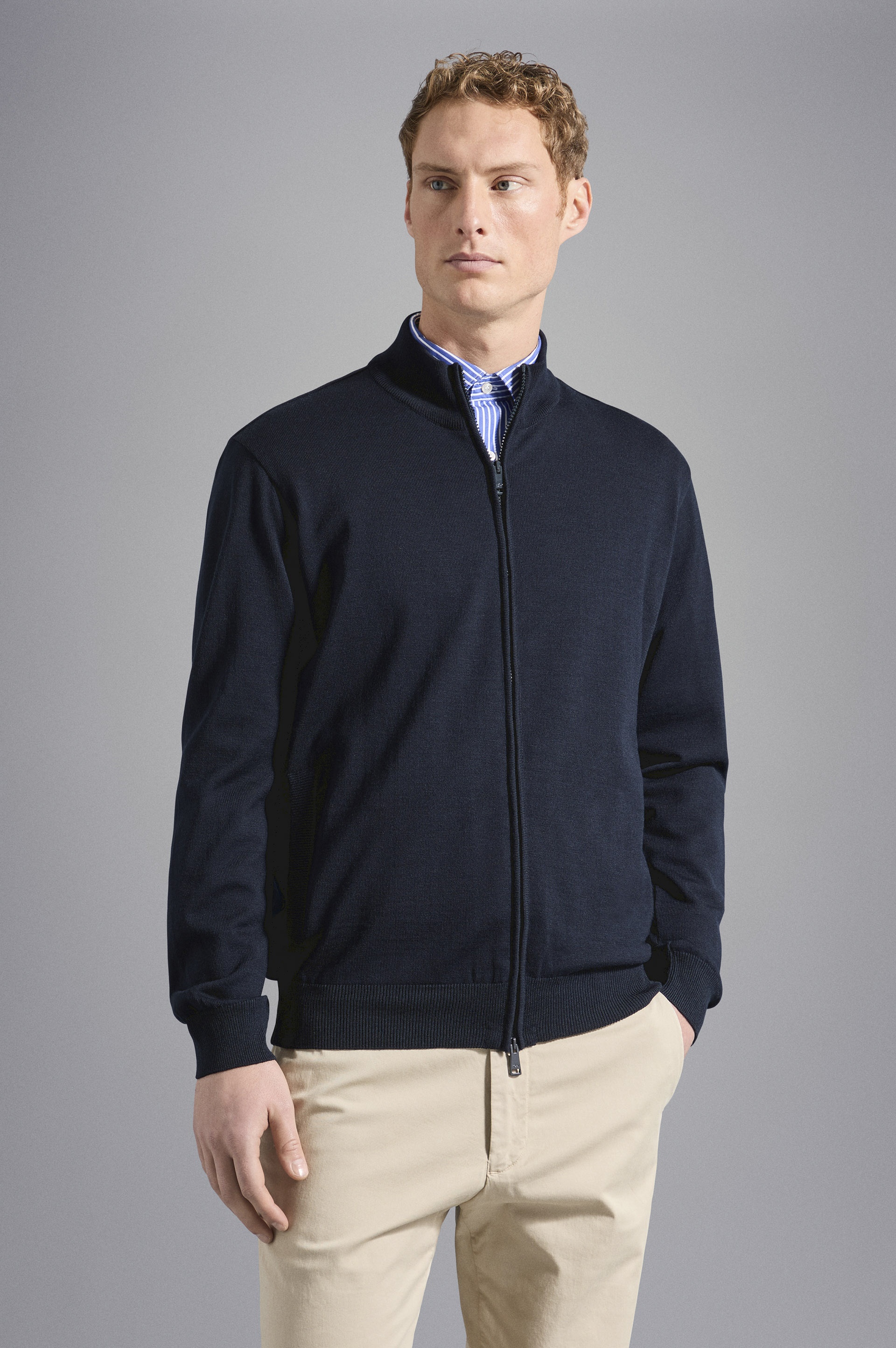 MERINO WOOL FULL ZIP SWEATER WITH ICONIC BADGE - 6