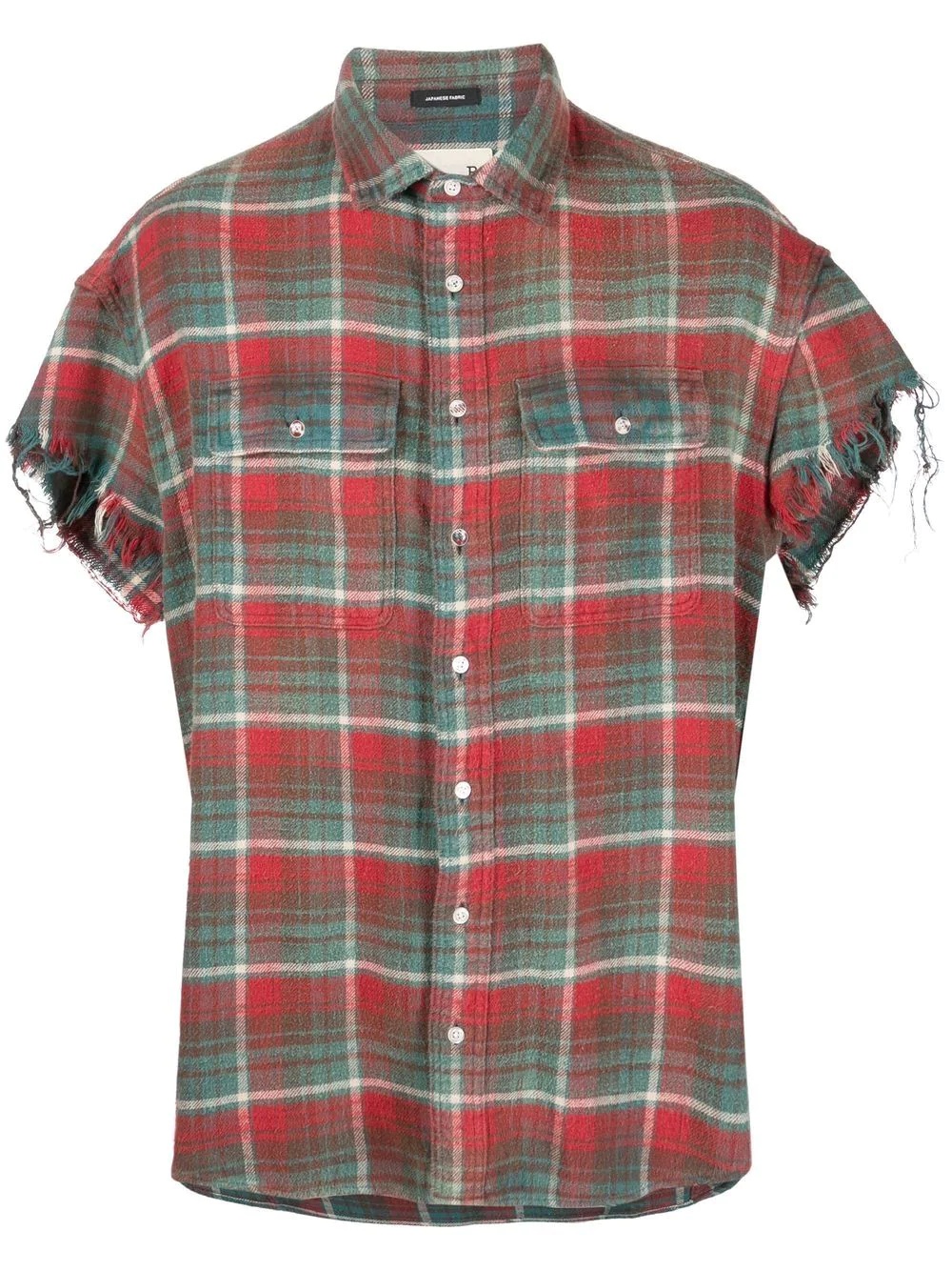 distressed checked short-sleeved shirt - 1