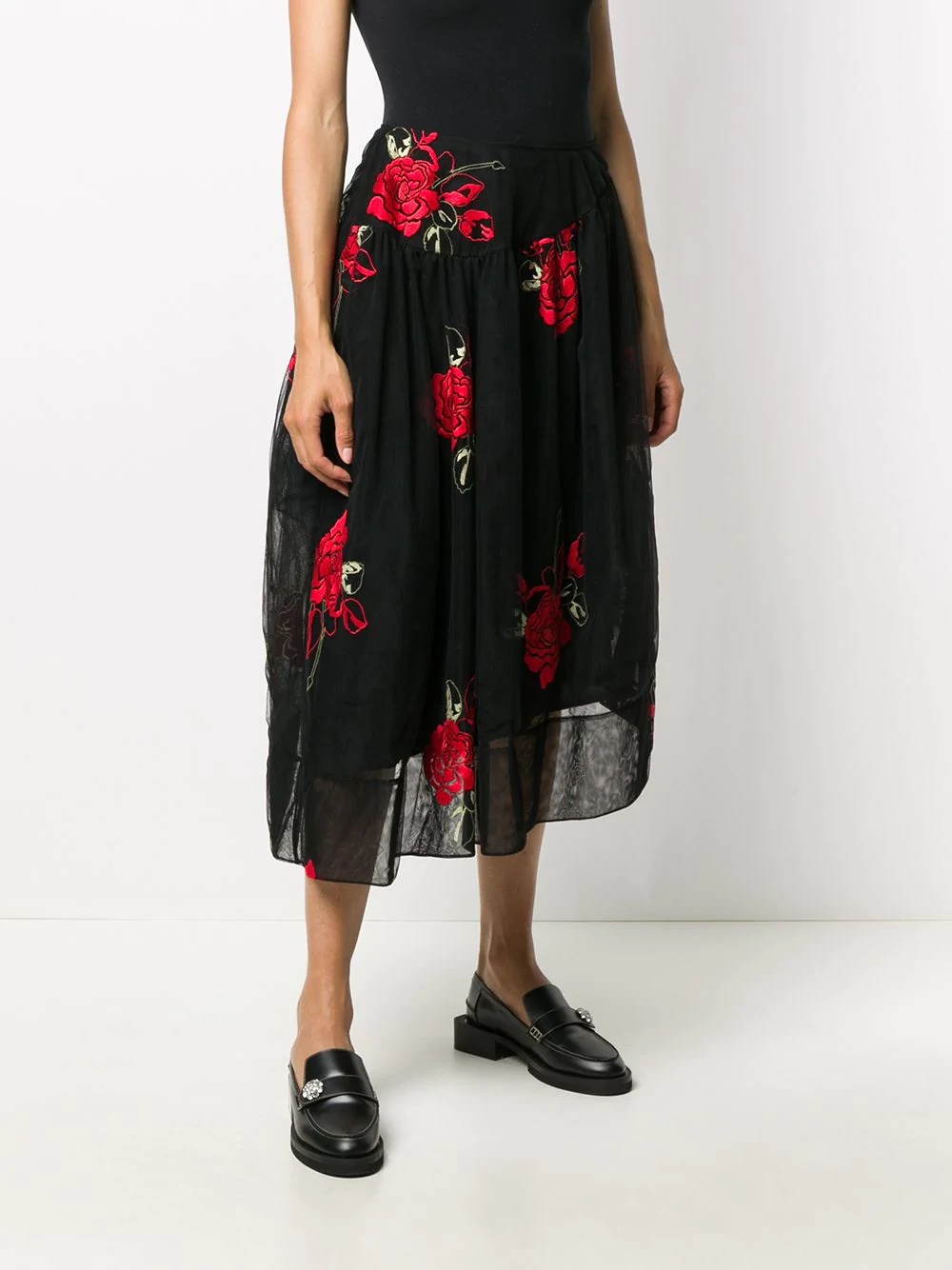 asymmetric embroidered flower skirt - 3