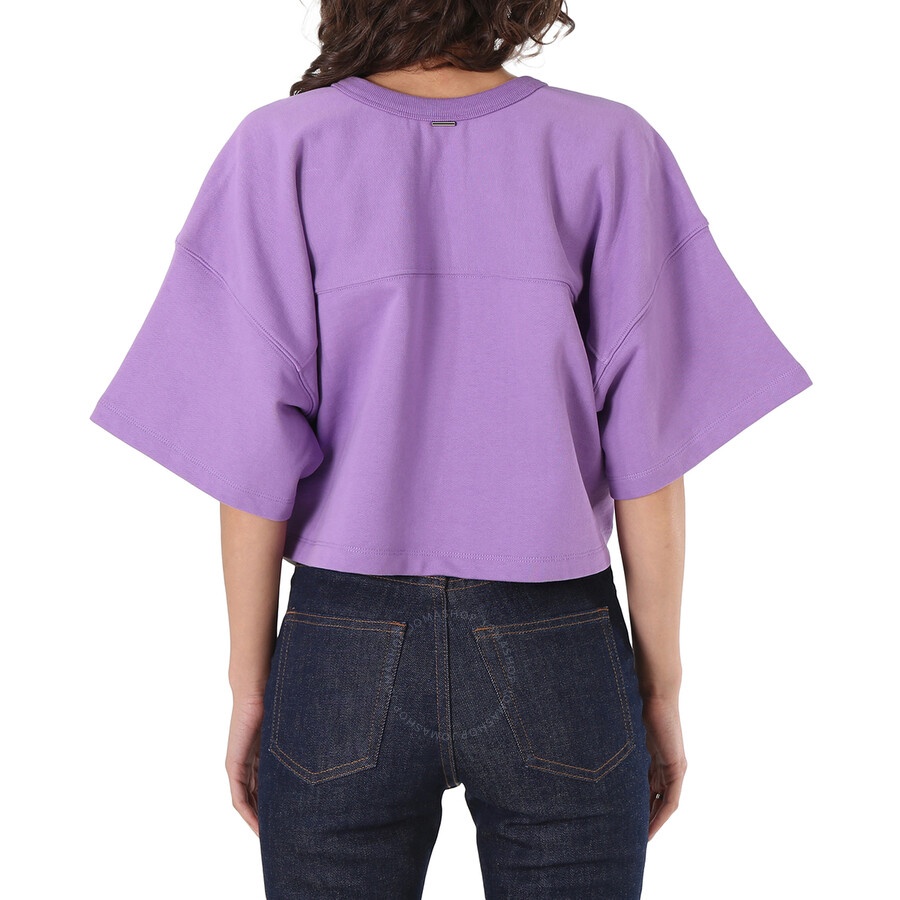 System Ladies Violet Lettering Short-Sleeve V-Neck Cropped Top - 6