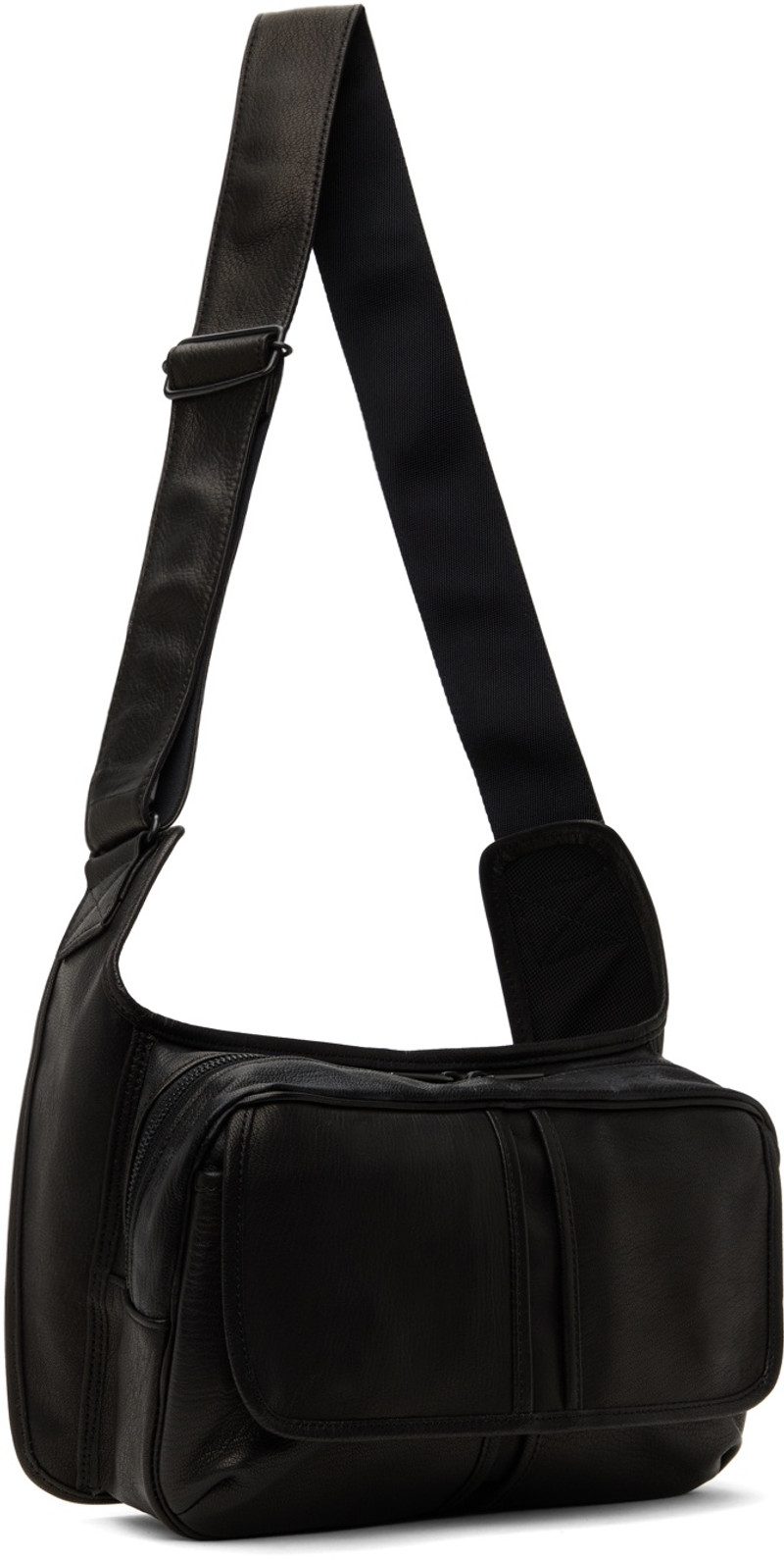 Yohji Yamamoto Black Oil Goat Skin Messenger Bag outlook