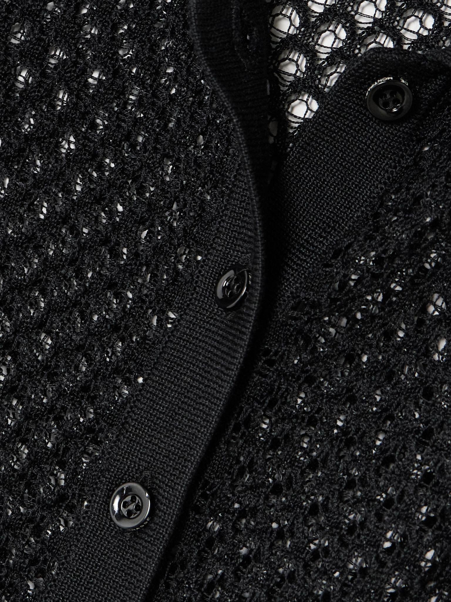 Cropped open-knit silk polo shirt Black - 4