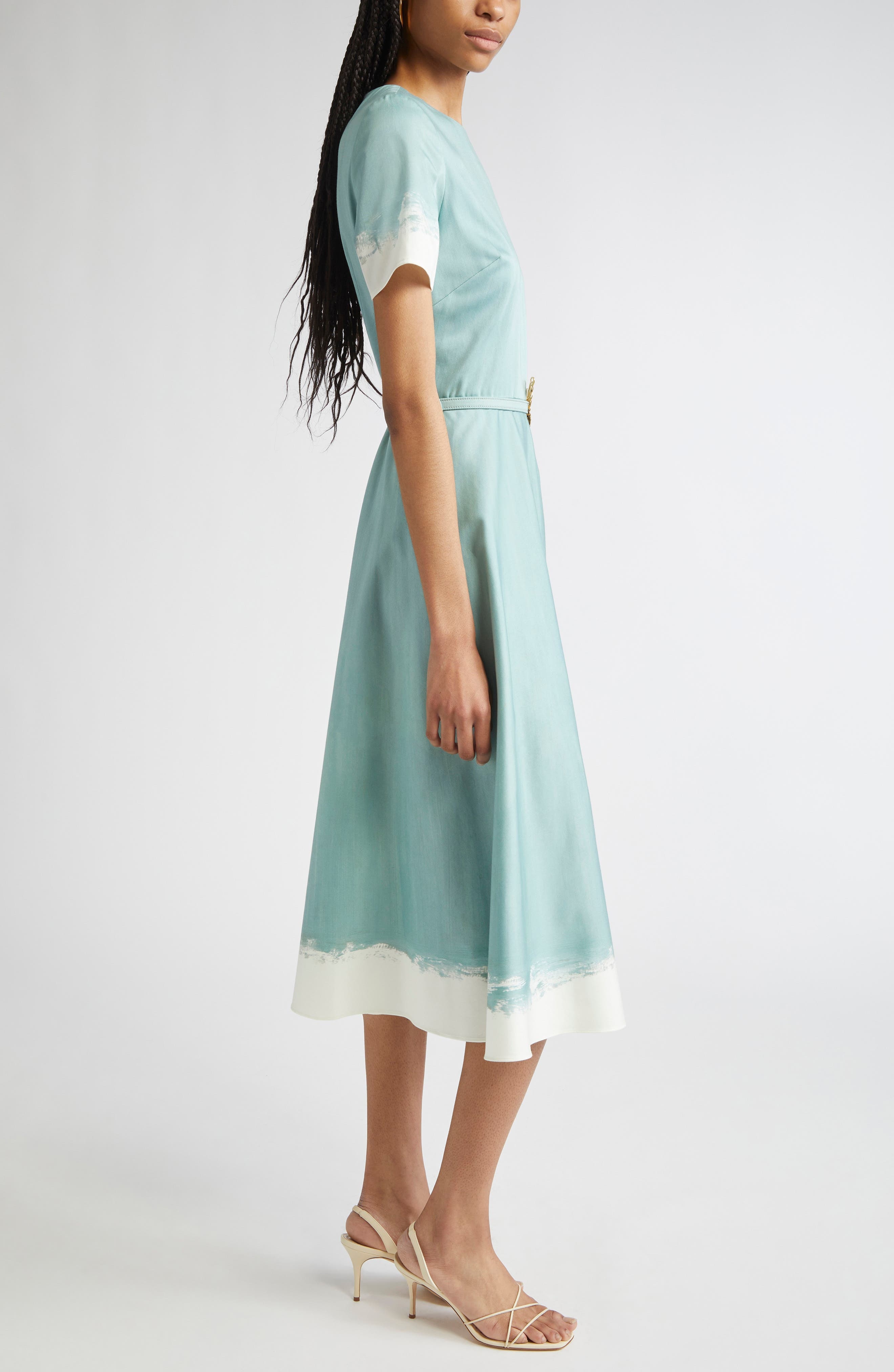 Oscar de la Renta Butterfly Belt Poplin Midi Dress in Seaglass at Nordstrom - 3