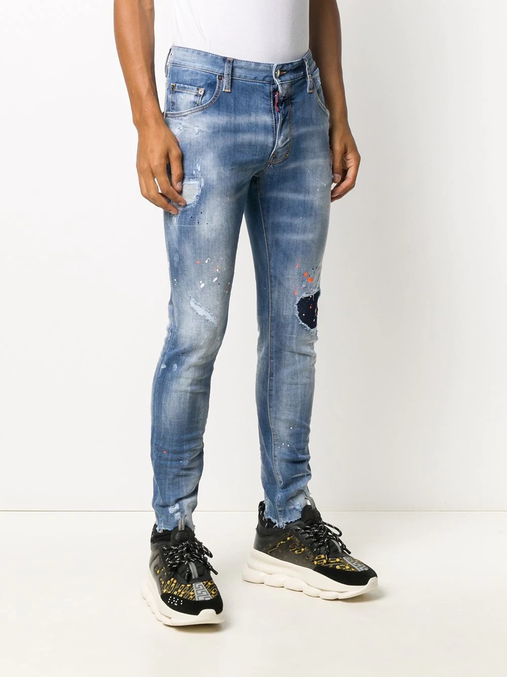 splatter-print distressed-finish skinny jeans - 3