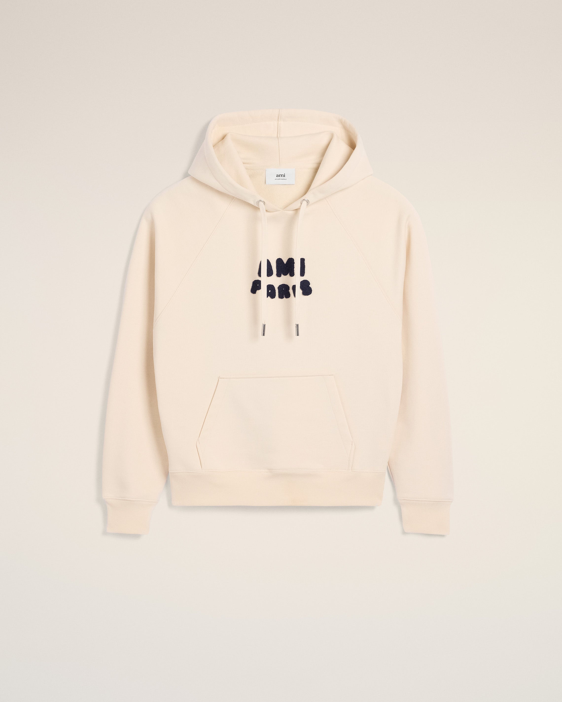 BEIGE COTTON HOODIE WITH AMI PARIS PATCH - 1