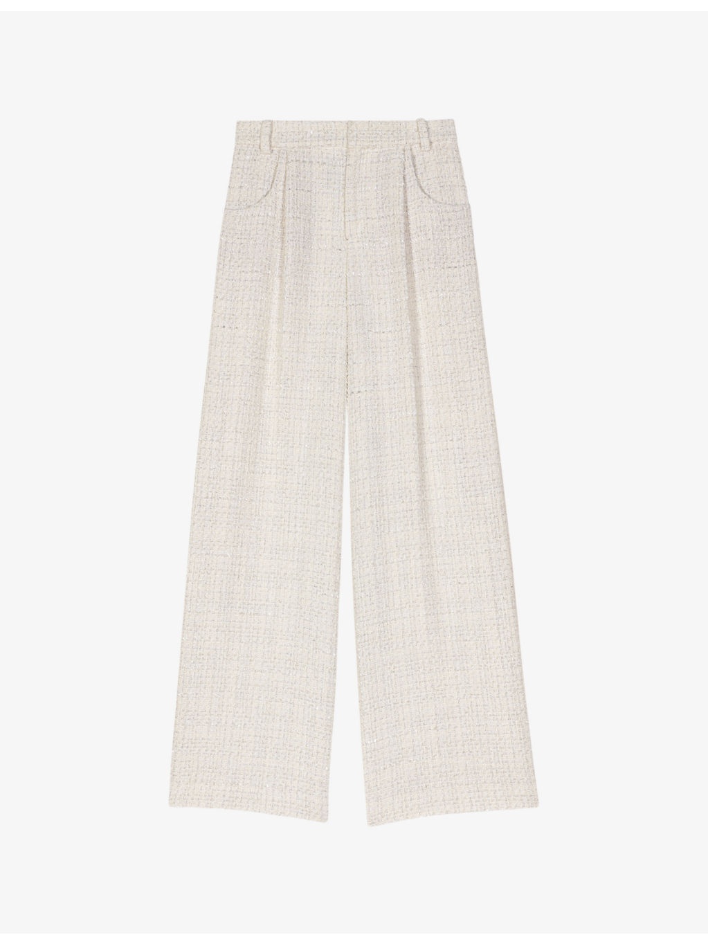 Wide-leg mid-rise tweed woven trousers - 1