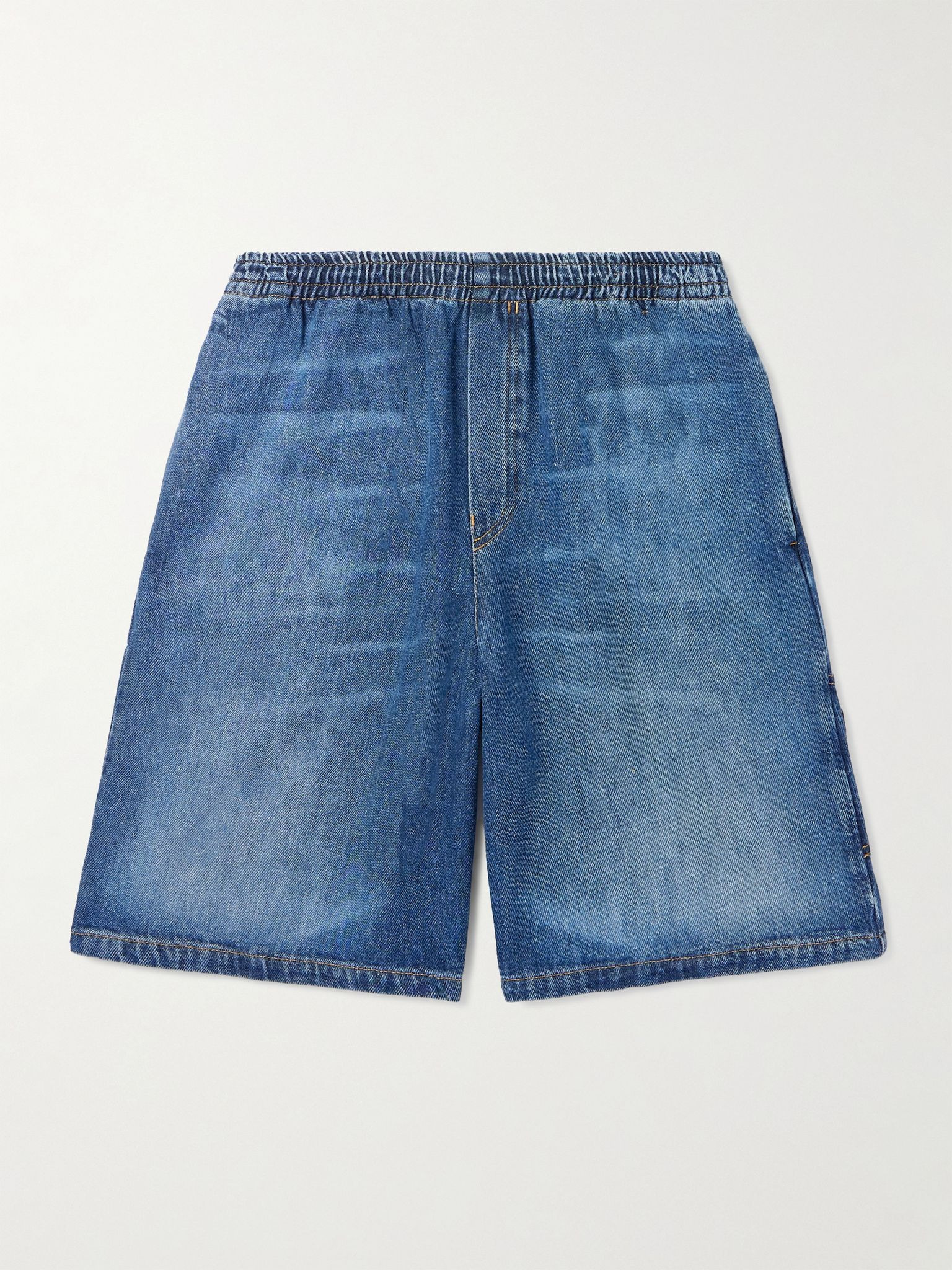 Straight-Leg Horsebit-Embellished Denim Shorts Blue - 1