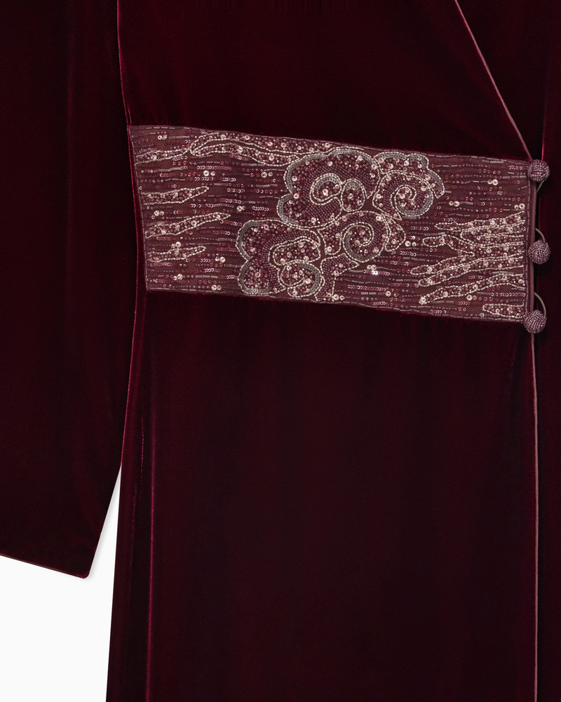 VELVET WRAP EVENING DRESS WITH FLORAL EMBROIDERY 5