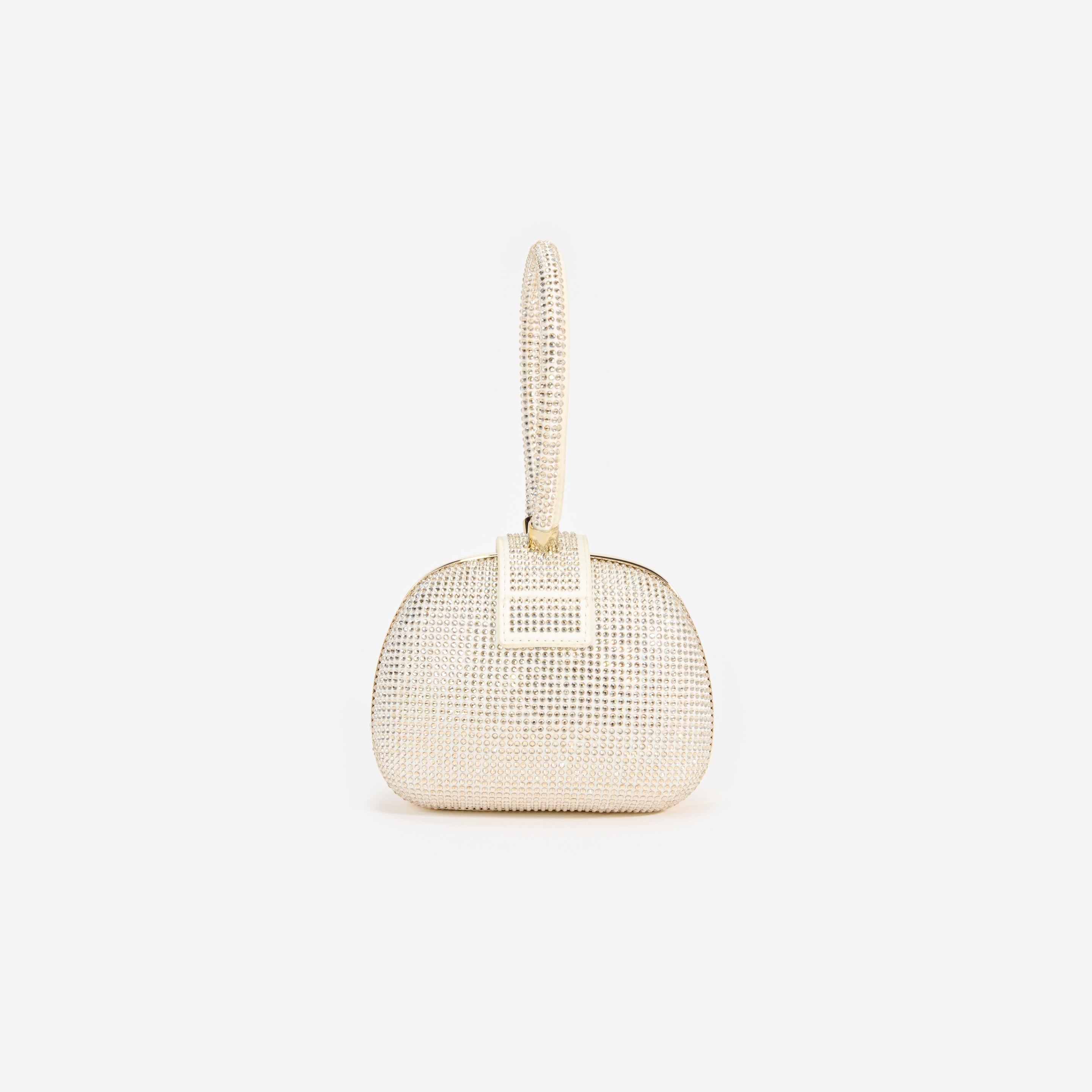 Champagne Rhinestone Top Handle Clutch Bag - 3