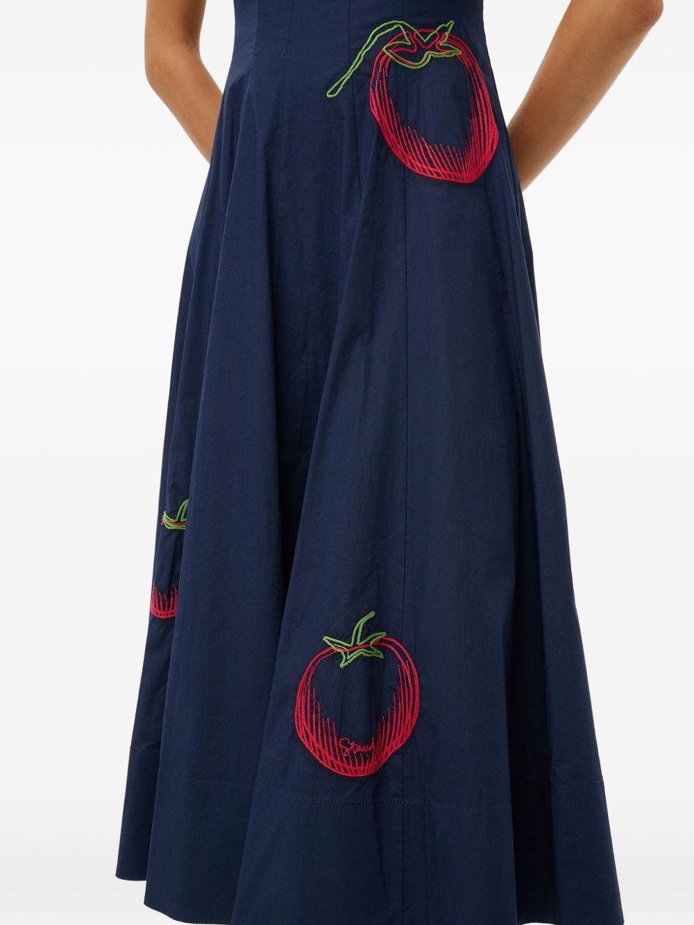 Wells tomato-embroidered midi dress - 5