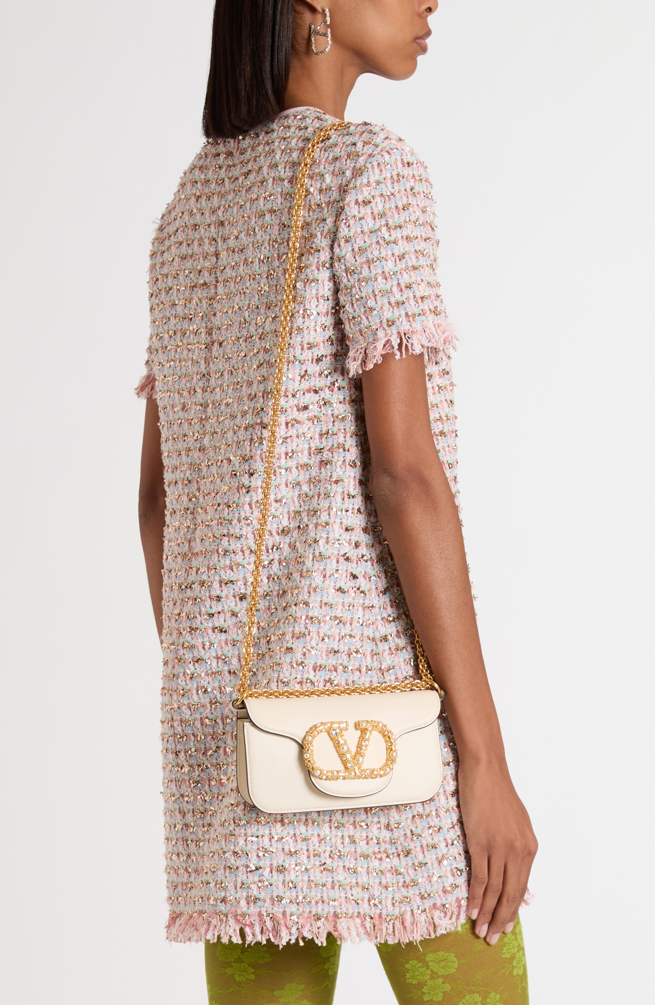 Valentino Garavani Small Locò Leather Shoulder Bag in Light Ivory/Cream Crystal at Nordstrom - 2