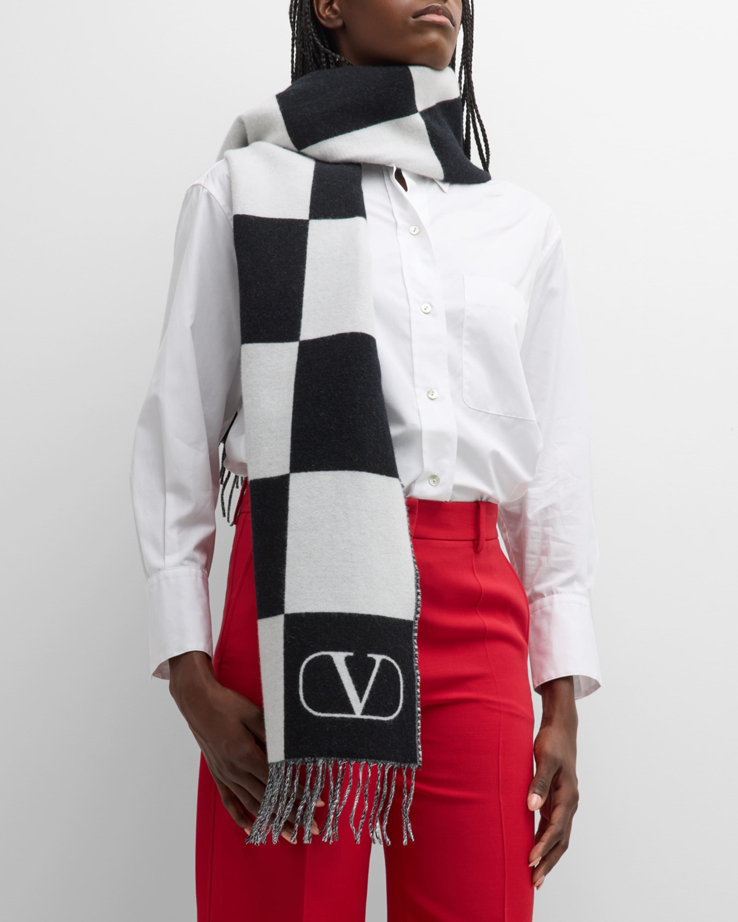 Valentino Stripe Wool-Cashmere Scarf neimanmarcus REVERSIBLE