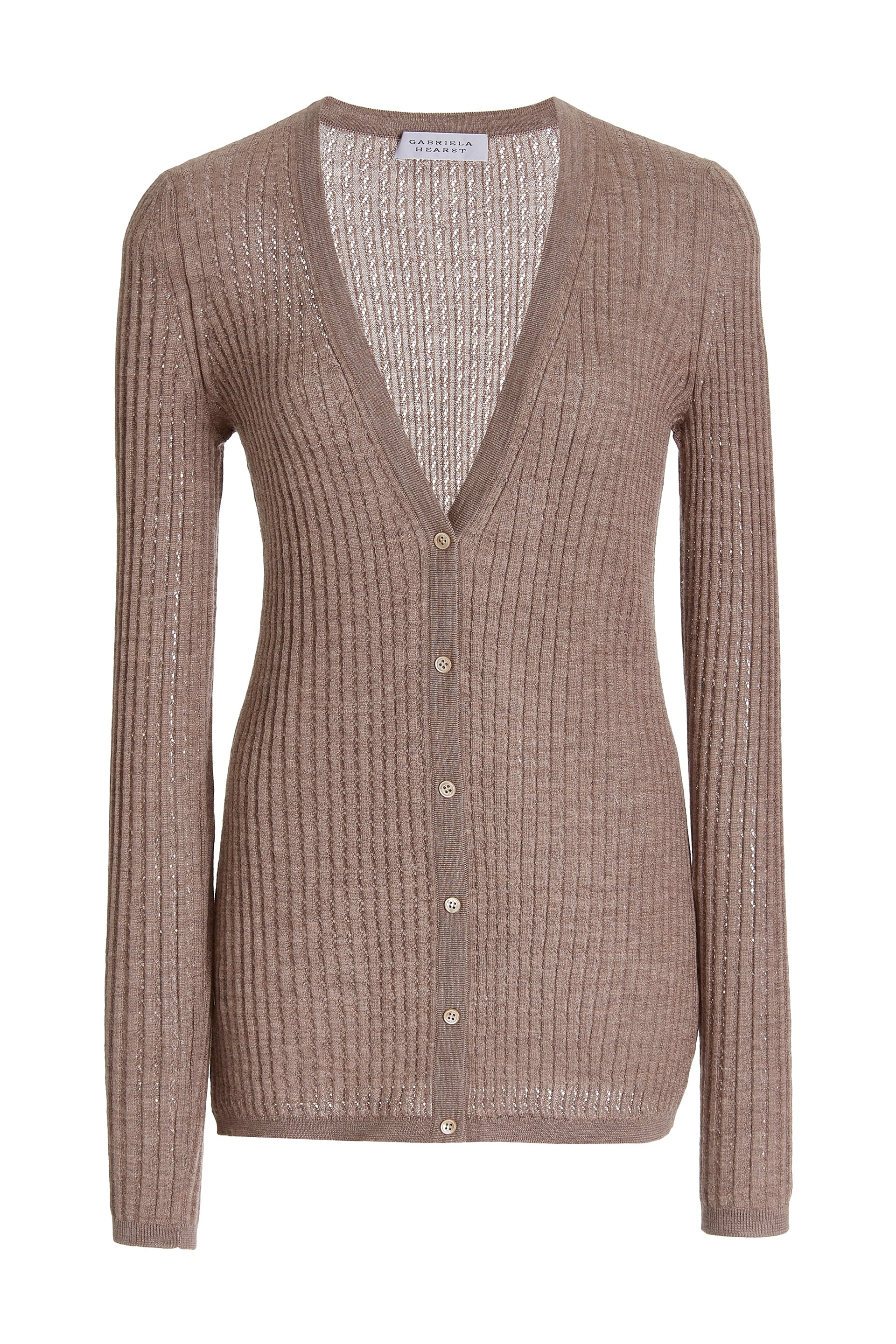 Homer Pointelle V-Neck Cardigan in Oatmeal Silk Cashmere - 1
