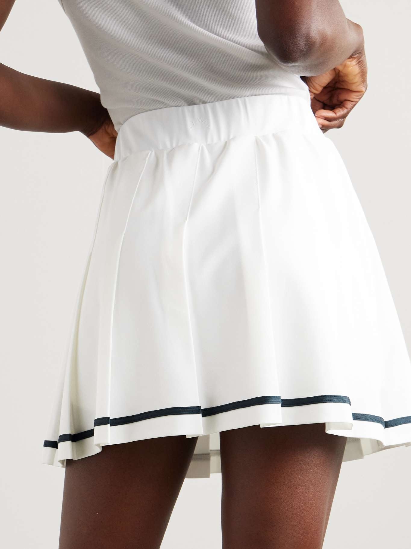 Clarendon striped pleated stretch-twill mini skirt White - 3