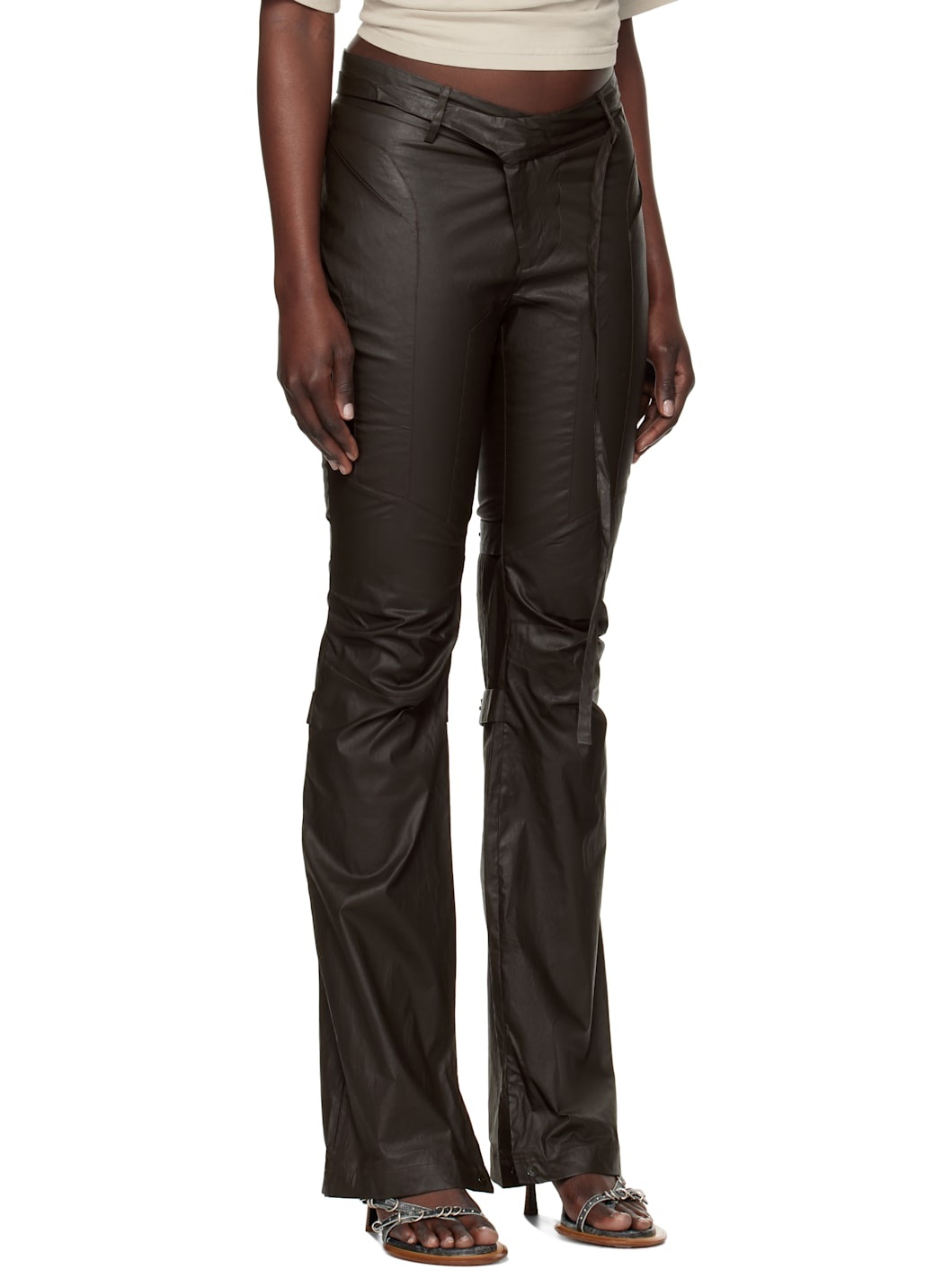 Brown Deconstructed Flared Pants - 2