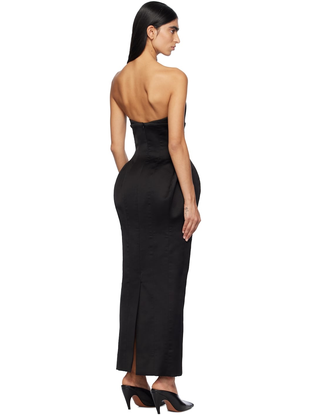 Black Satin Corsetted Maxi Dress - 3