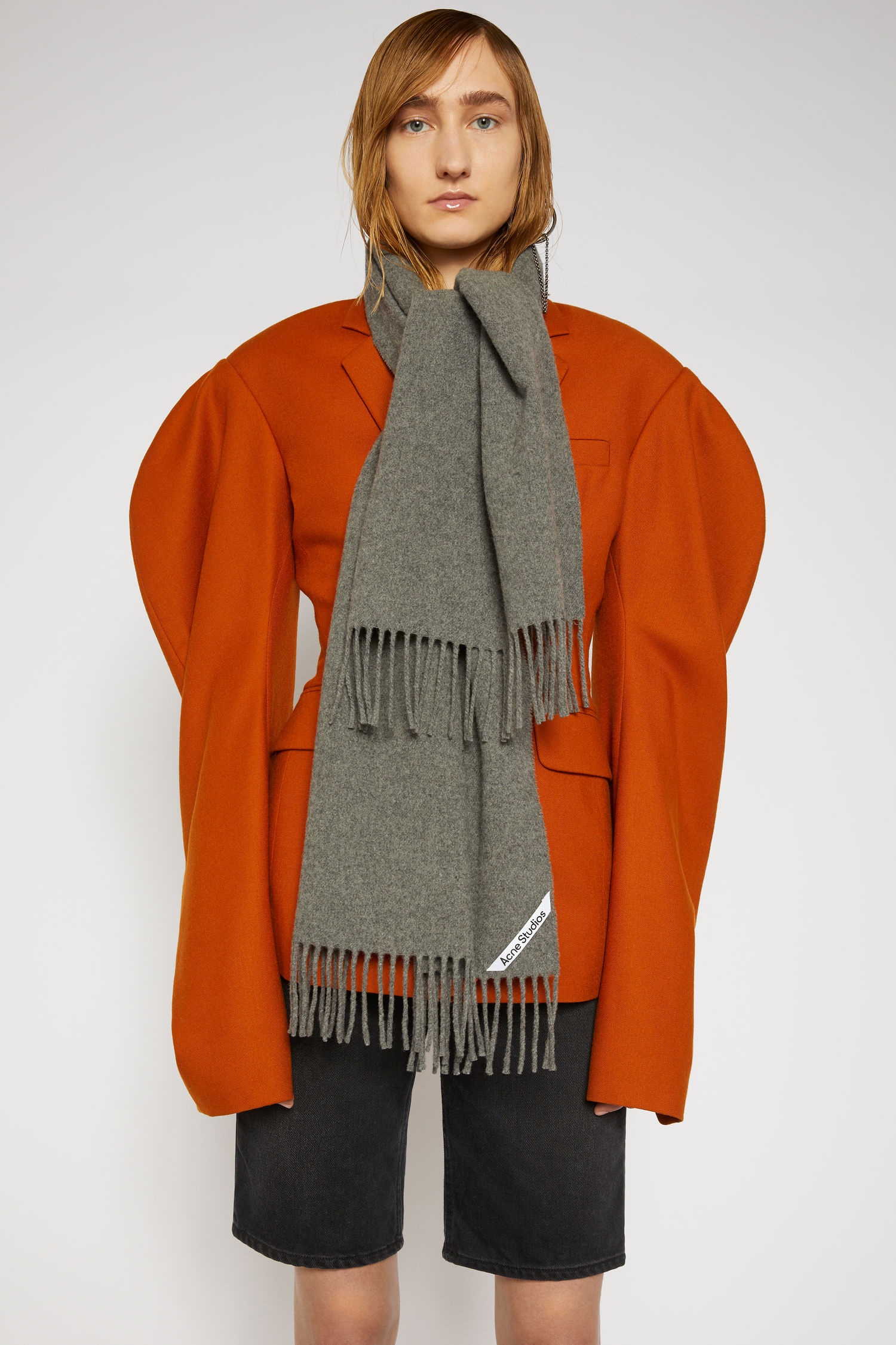 Narrow wool scarf grey melange - 4